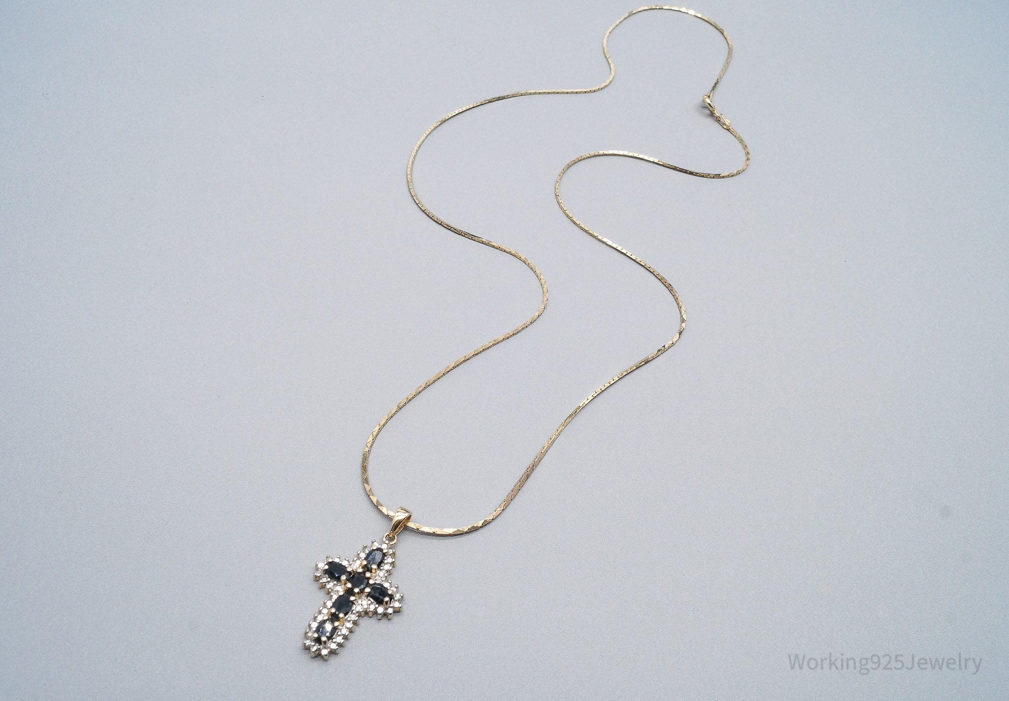 VTG Ross Simons Sapphires Cross Gold Over Sterling Silver Necklace 22"