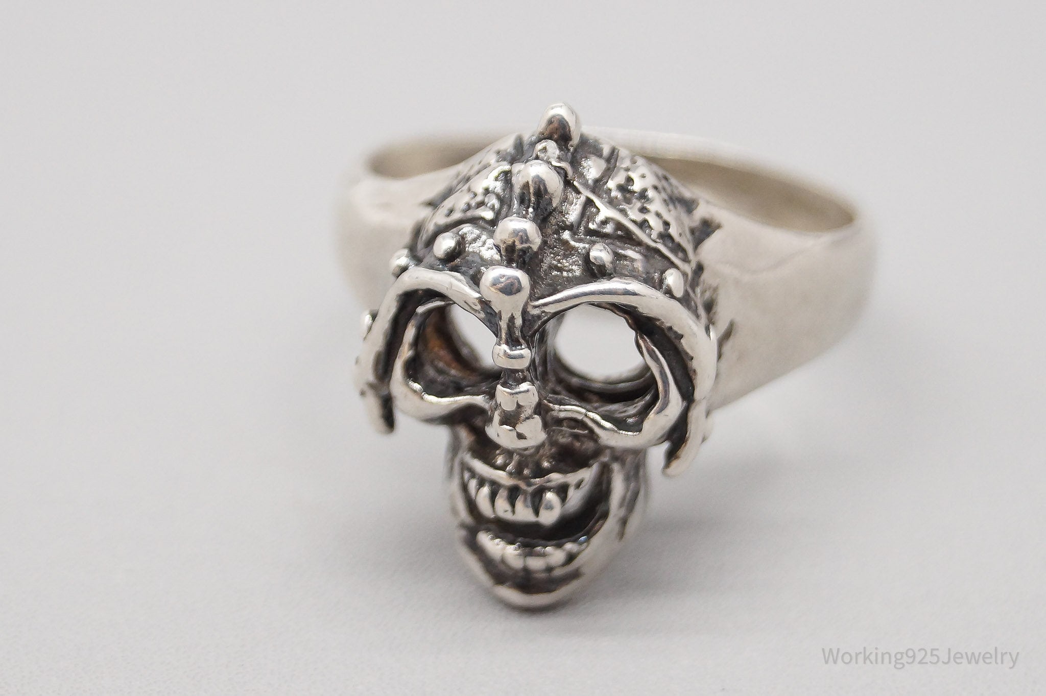 Vintage Detailed Skull Sterling Silver Ring - Size 12