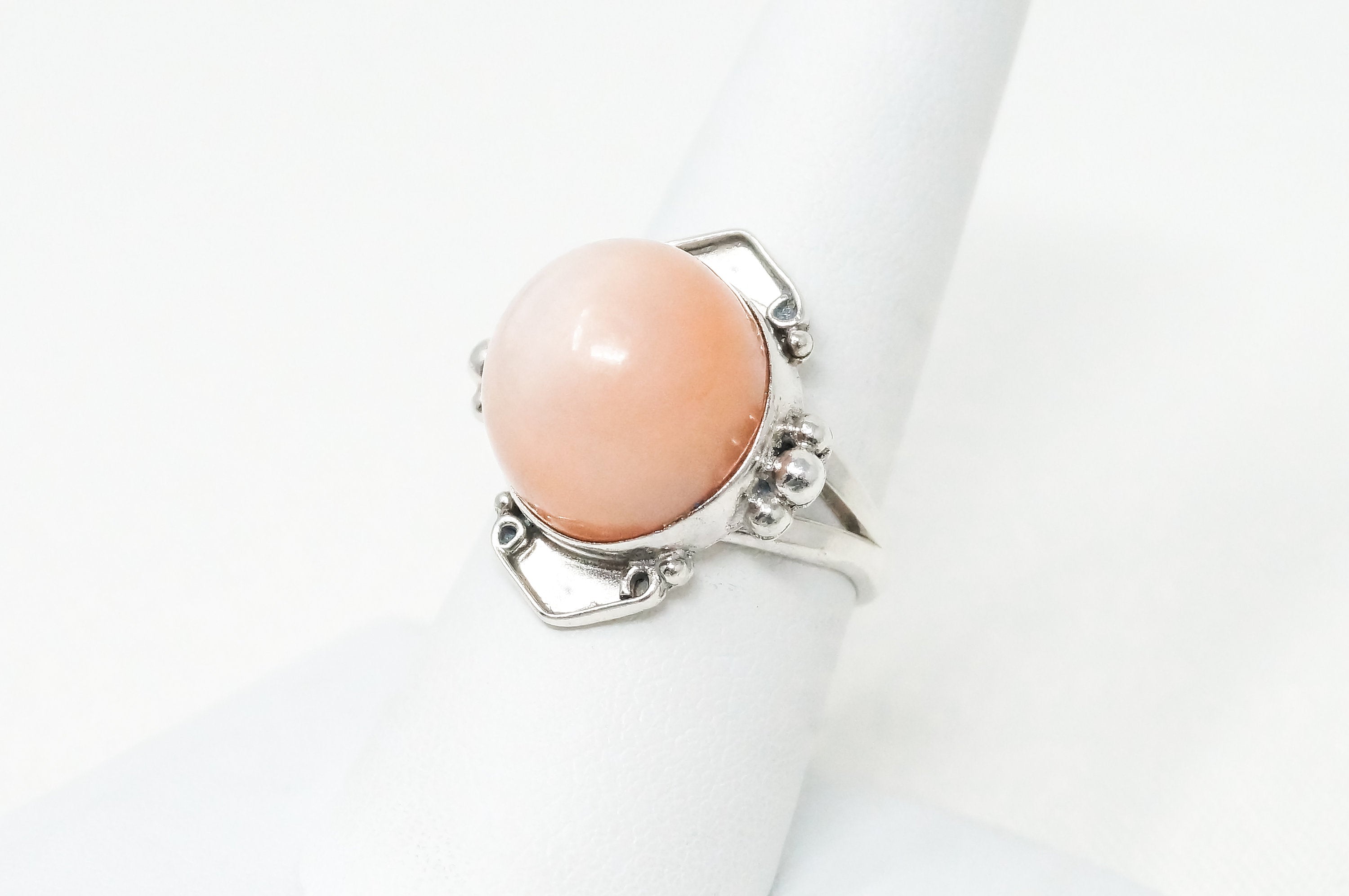 Vintage Large Peach Mother Of Pearl Sterling Silver Ring - Sz 8.25 -784542964