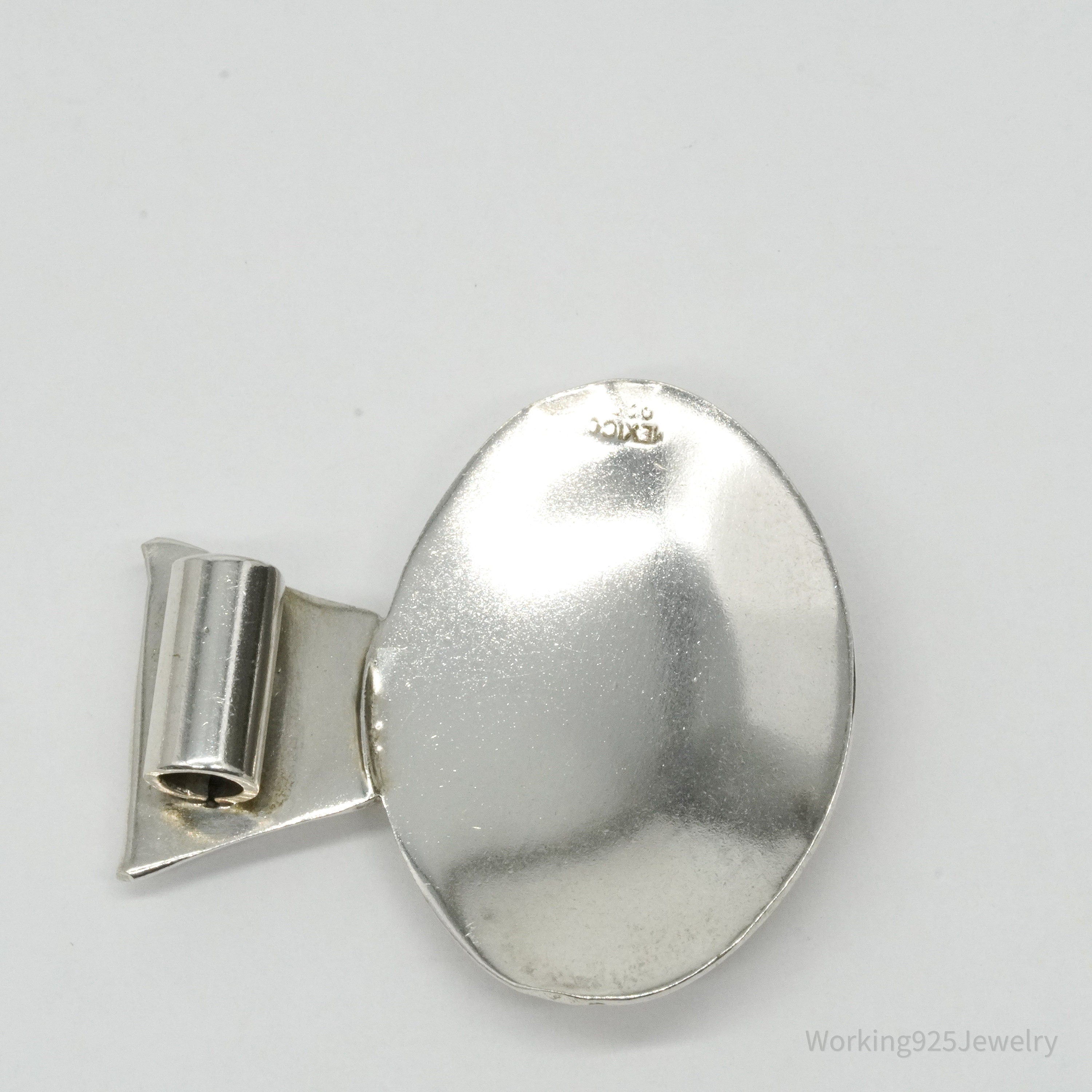 Large Vintage Mexico Hematite Floral Sterling Silver Pendant