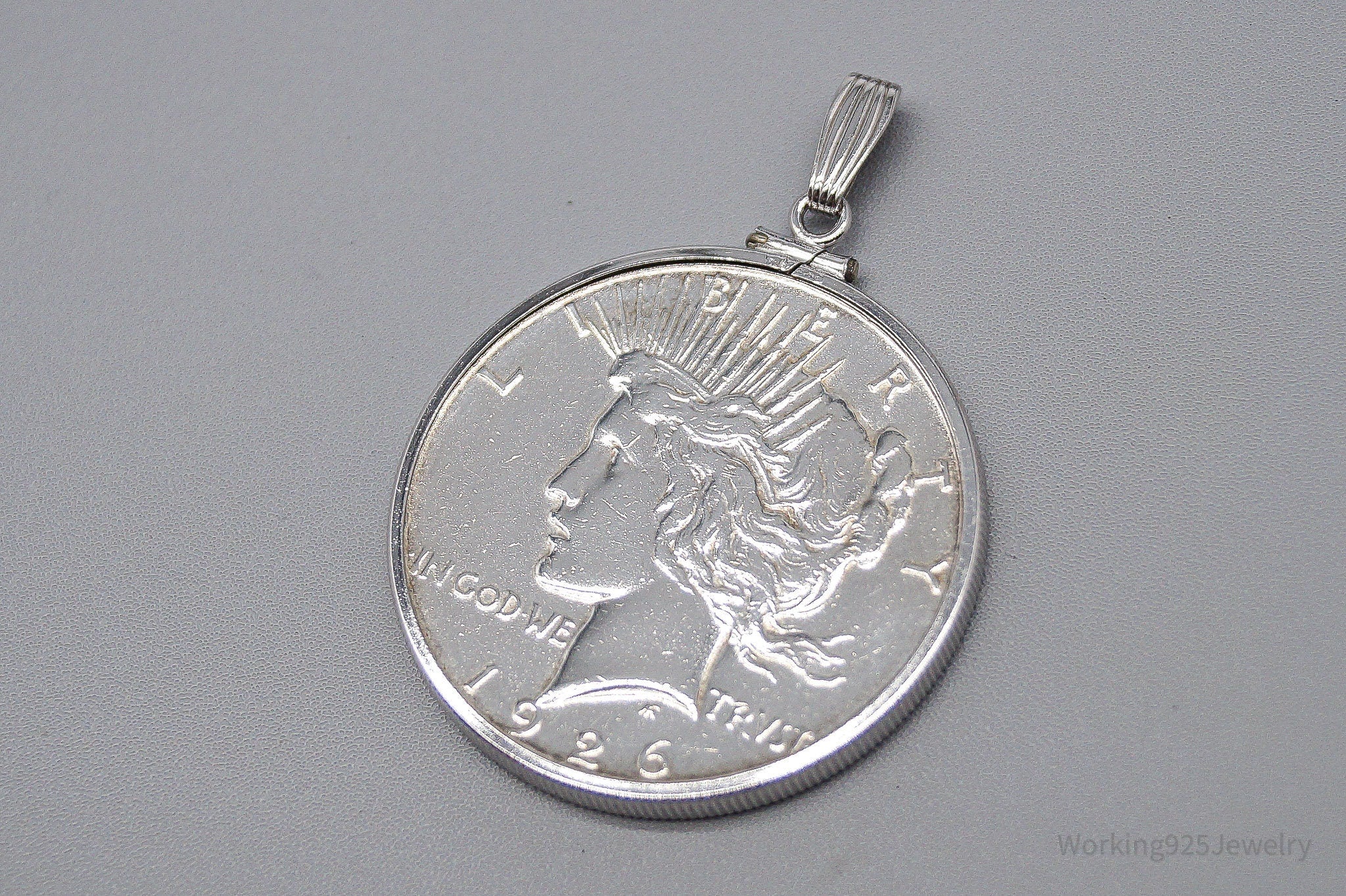 Vintage 1926 S Silver Peace Dollar Coin Sterling Silver Pendant