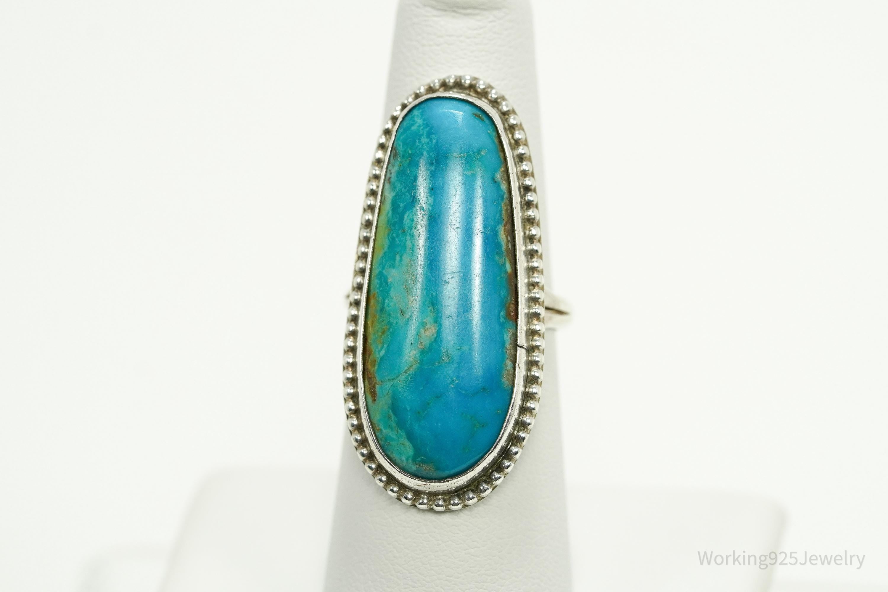 Vintage Handmade Native American Turquoise Unsigned Silver Ring - Size 6.75