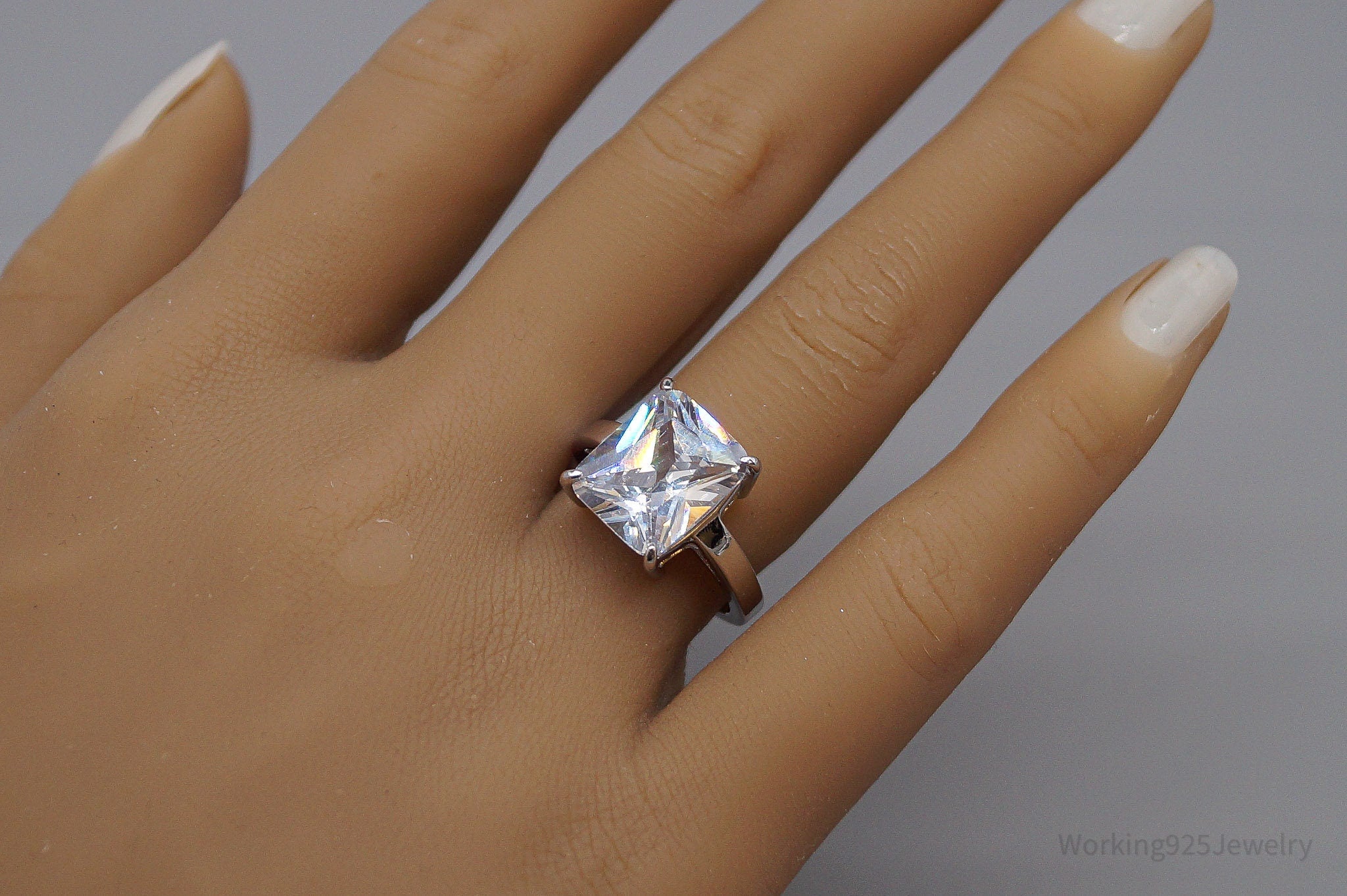 Vintage Designer FAS Large Cubic Zirconia Sterling Silver Ring - Size 7