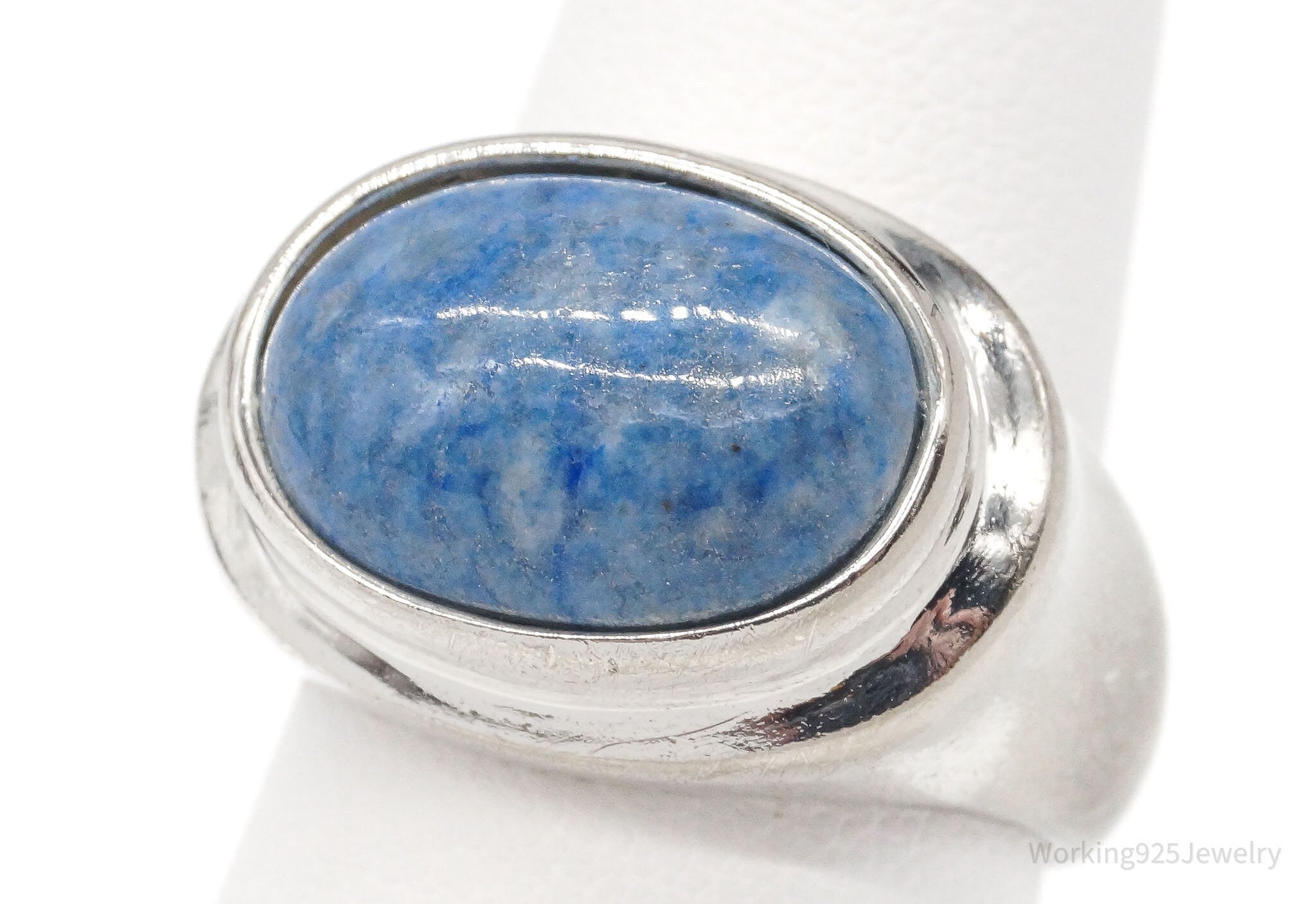 Vintage Denim Lapis Lazuli Rhodium Plating Over Sterling Silver Ring - Size 6