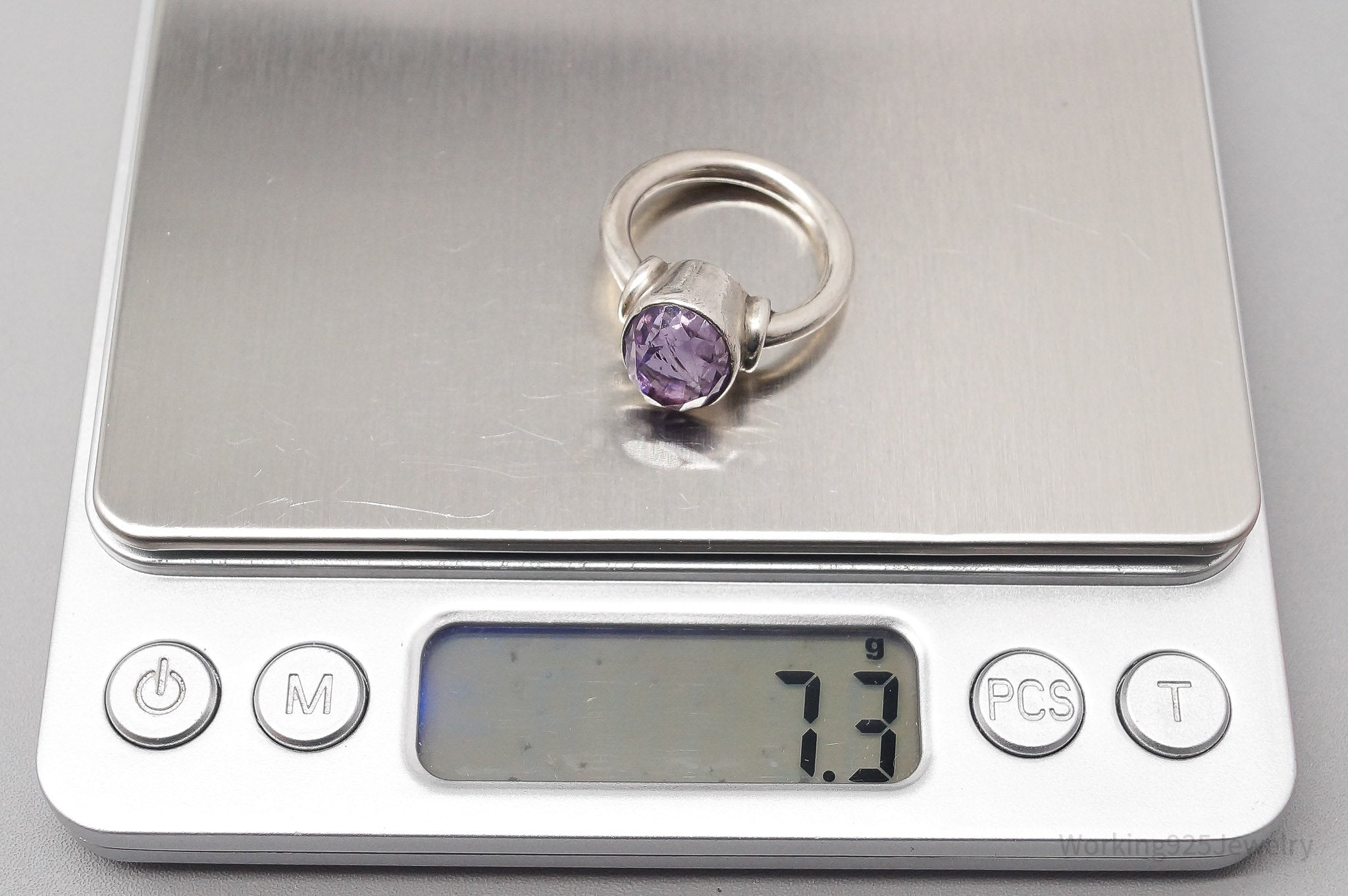 Vintage Amethyst Modernist Style Sterling Silver Ring - Size 6.5