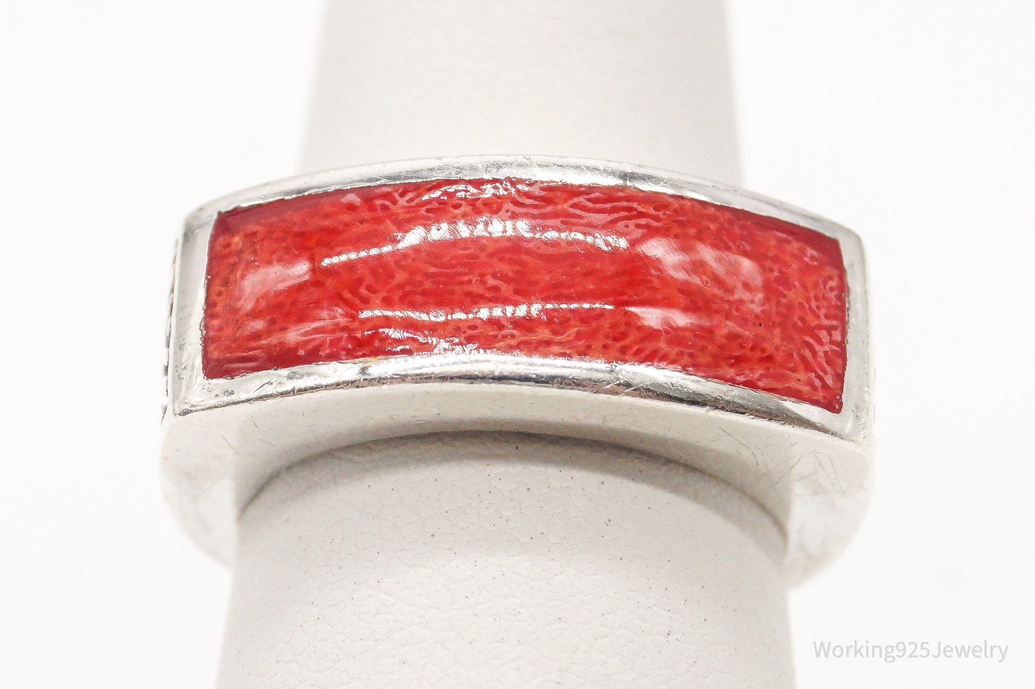 Vintage Red Resin Sterling Silver Ring - Size 5.75