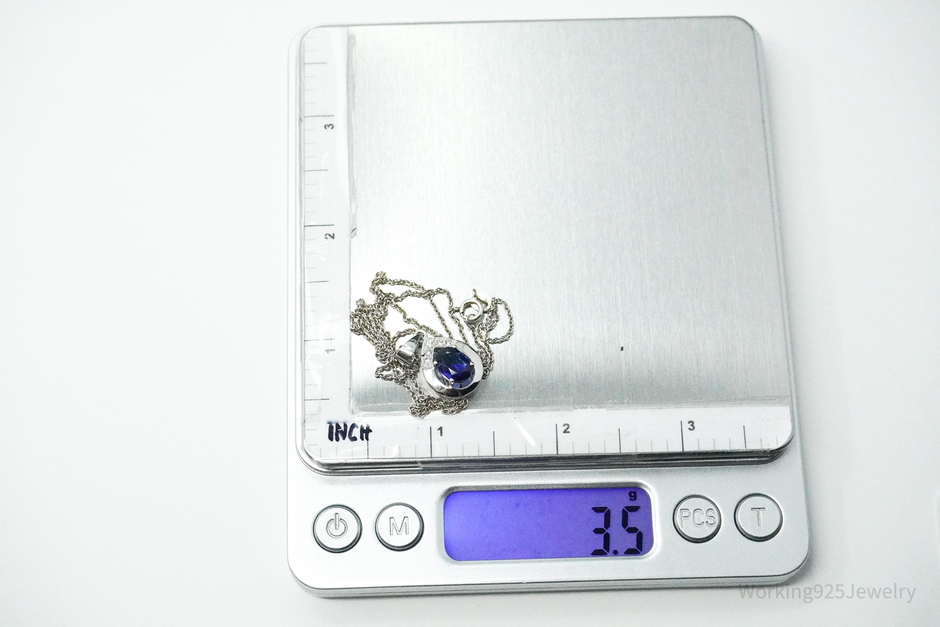 JTV's TGGC Created Sapphire & White Topaz Sterling Silver Necklace 17"