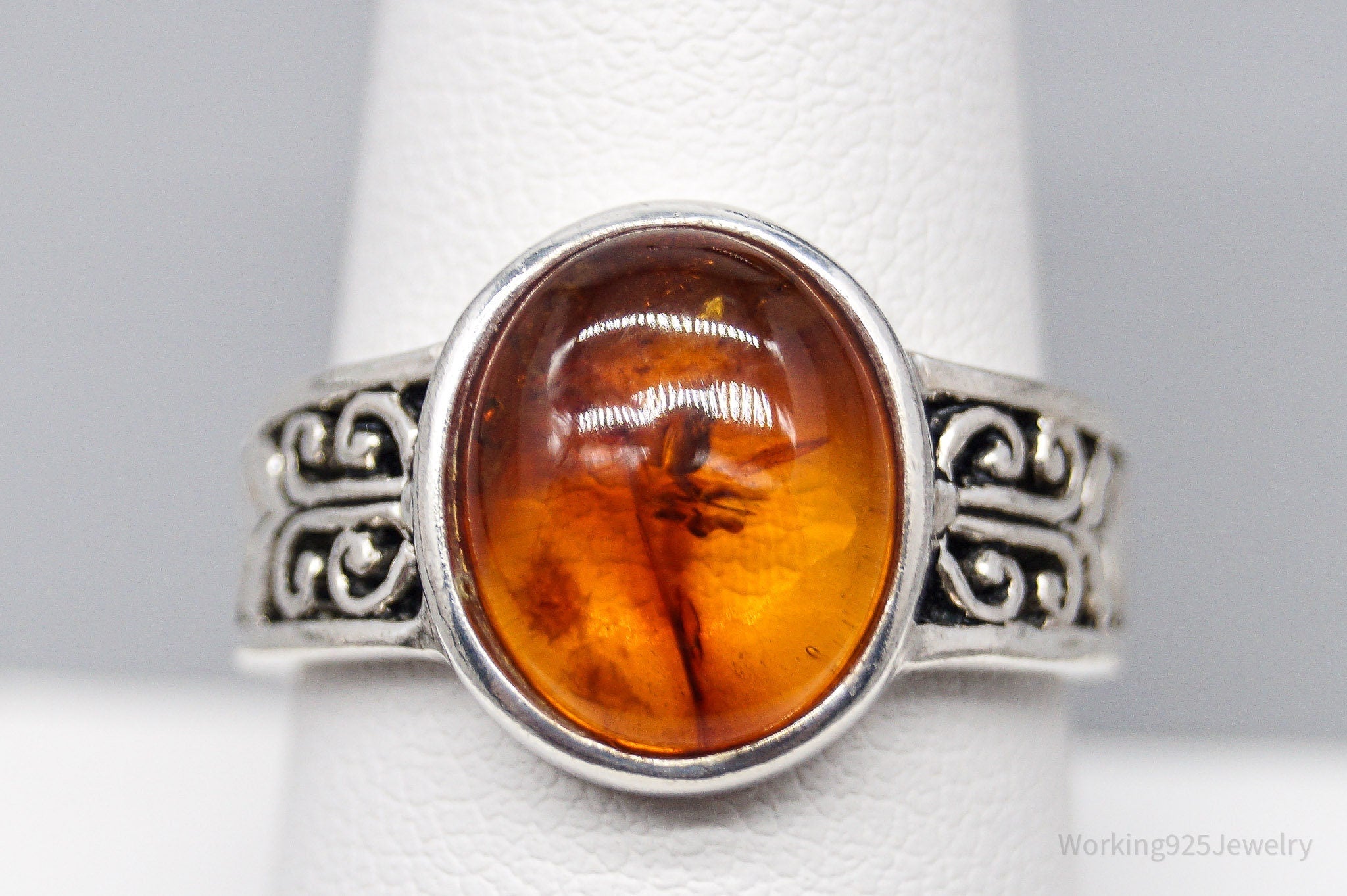 Vintage Amber Sterling Silver Ring Size 8.55