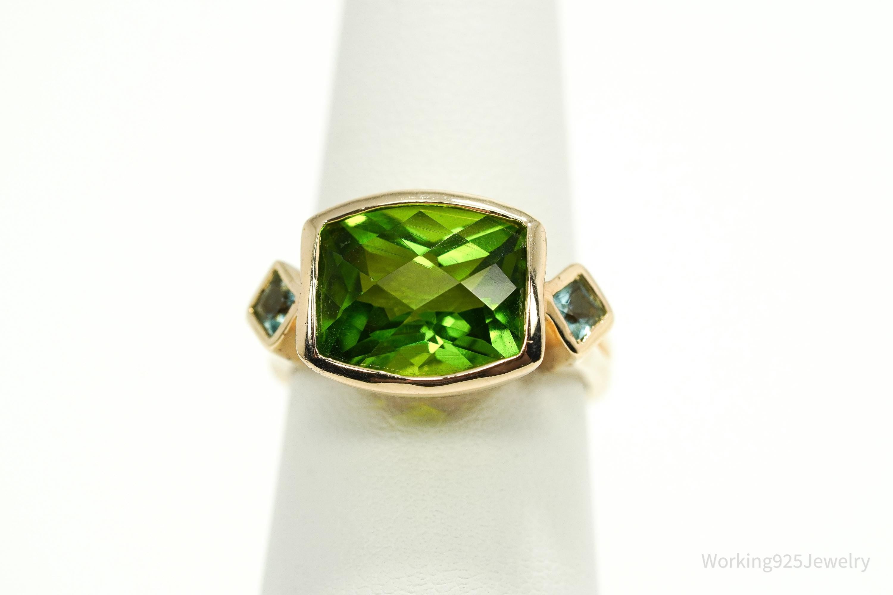 Designer Ross Simons Peridot & Blue Topaz Yellow Gold Over Sterling Silver Ring - Size 7