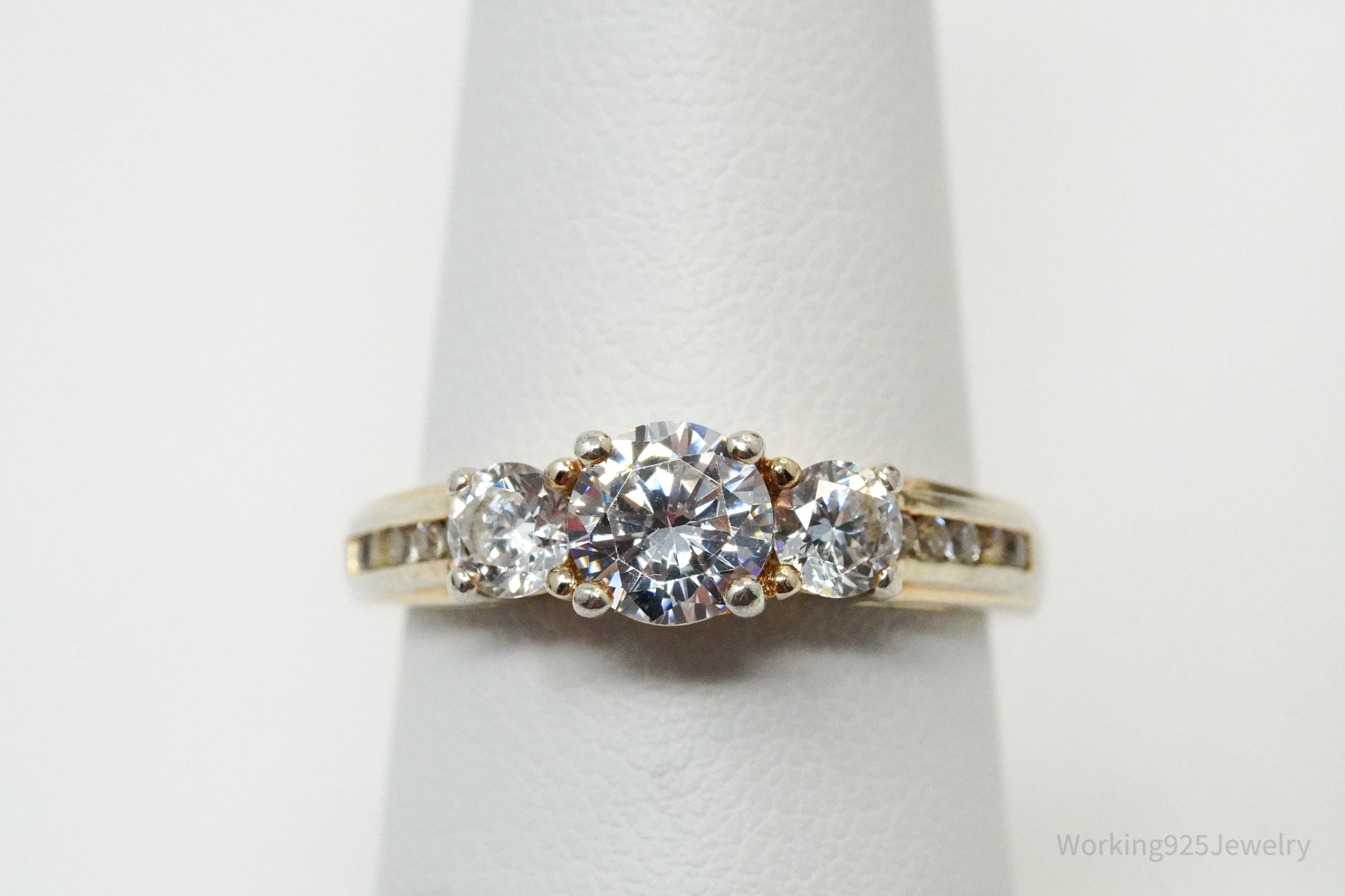 Vintage Cubic Zirconia Gold Vermeil Sterling Silver Ring - Size 6.75