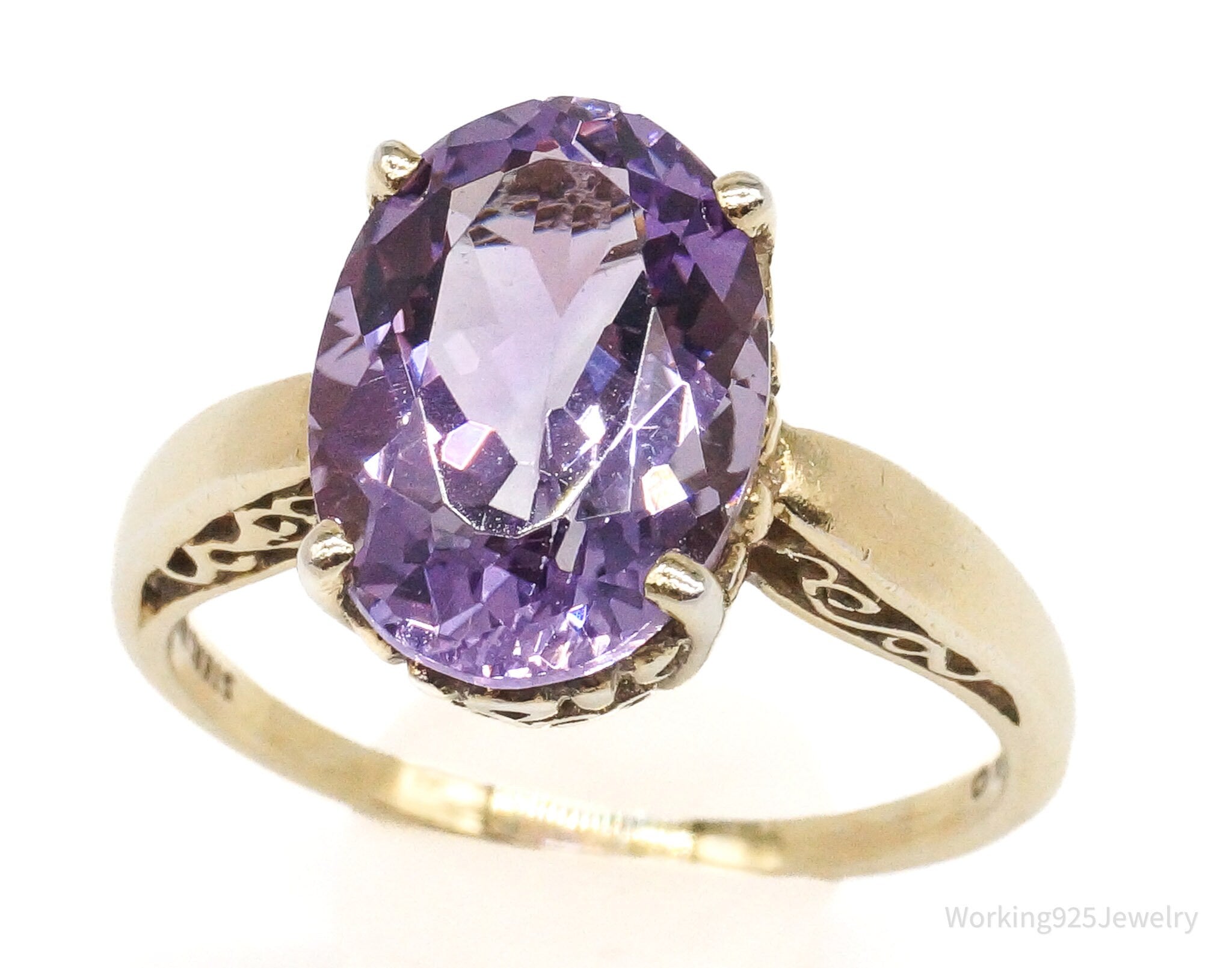 Vintage Designer KABANA Amethyst Gold Vermeil Sterling Silver Ring - Size 10