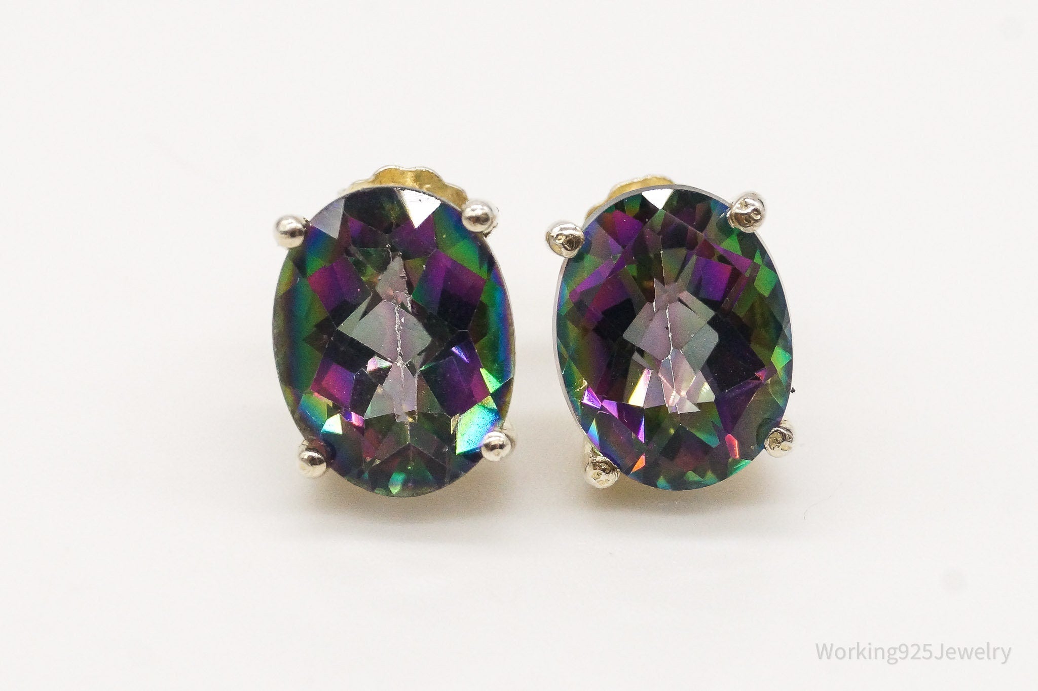 Vintage Mystic Topaz Gold Vermeil Sterling Silver Stud Post Earrings