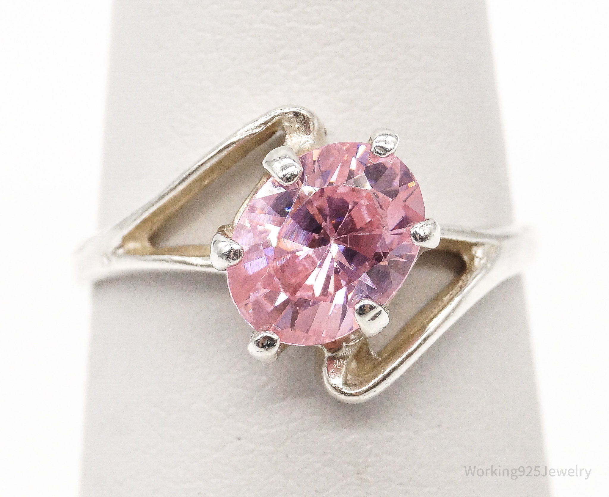 Vintage Pink Cubic Zirconia Sterling Silver Ring - Size 6