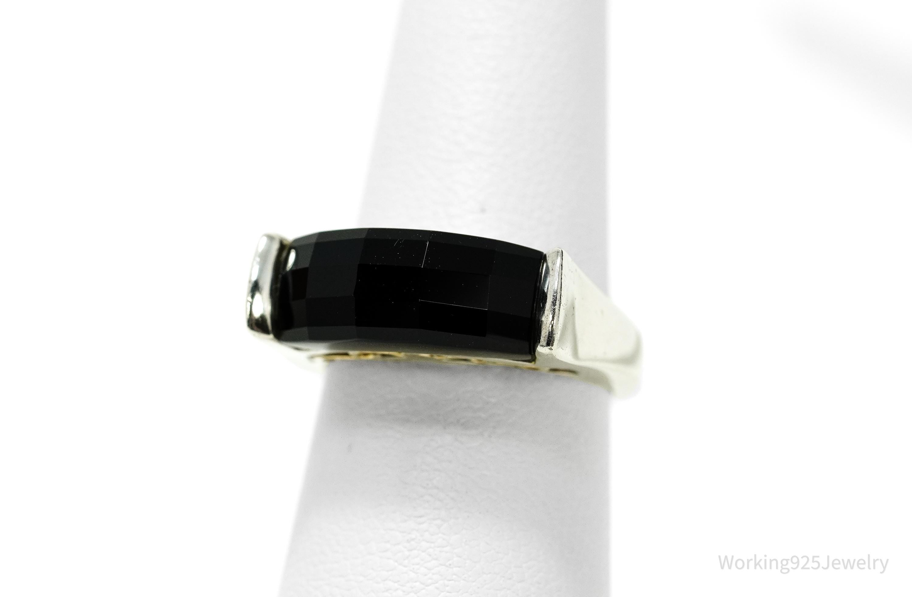 Vintage Black Onyx 14K Gold Sterling Silver Ring - Size 6