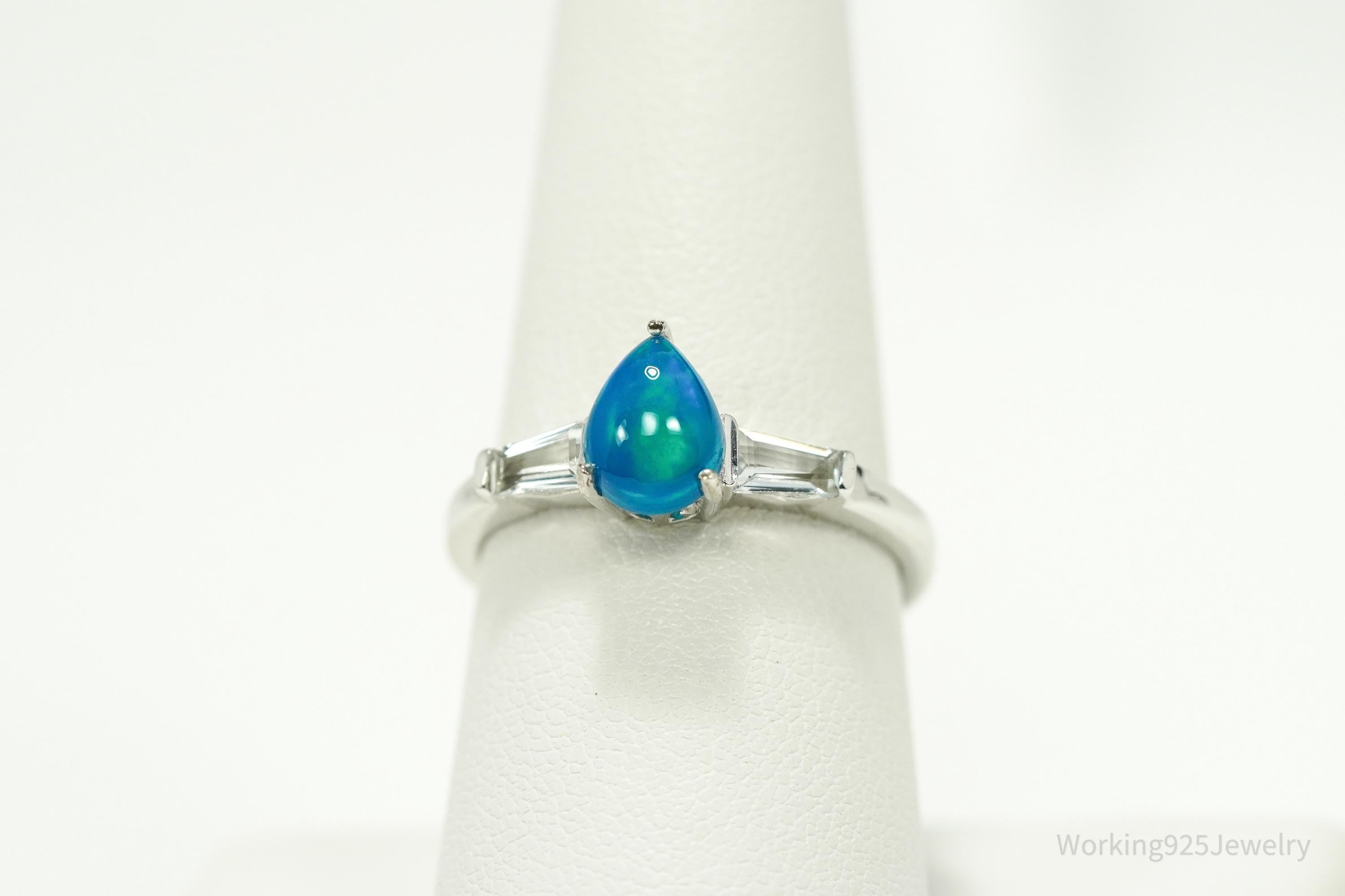 D'Joy Blue Opal & Cubic Zirconia Sterling Silver Ring - Size 8.25