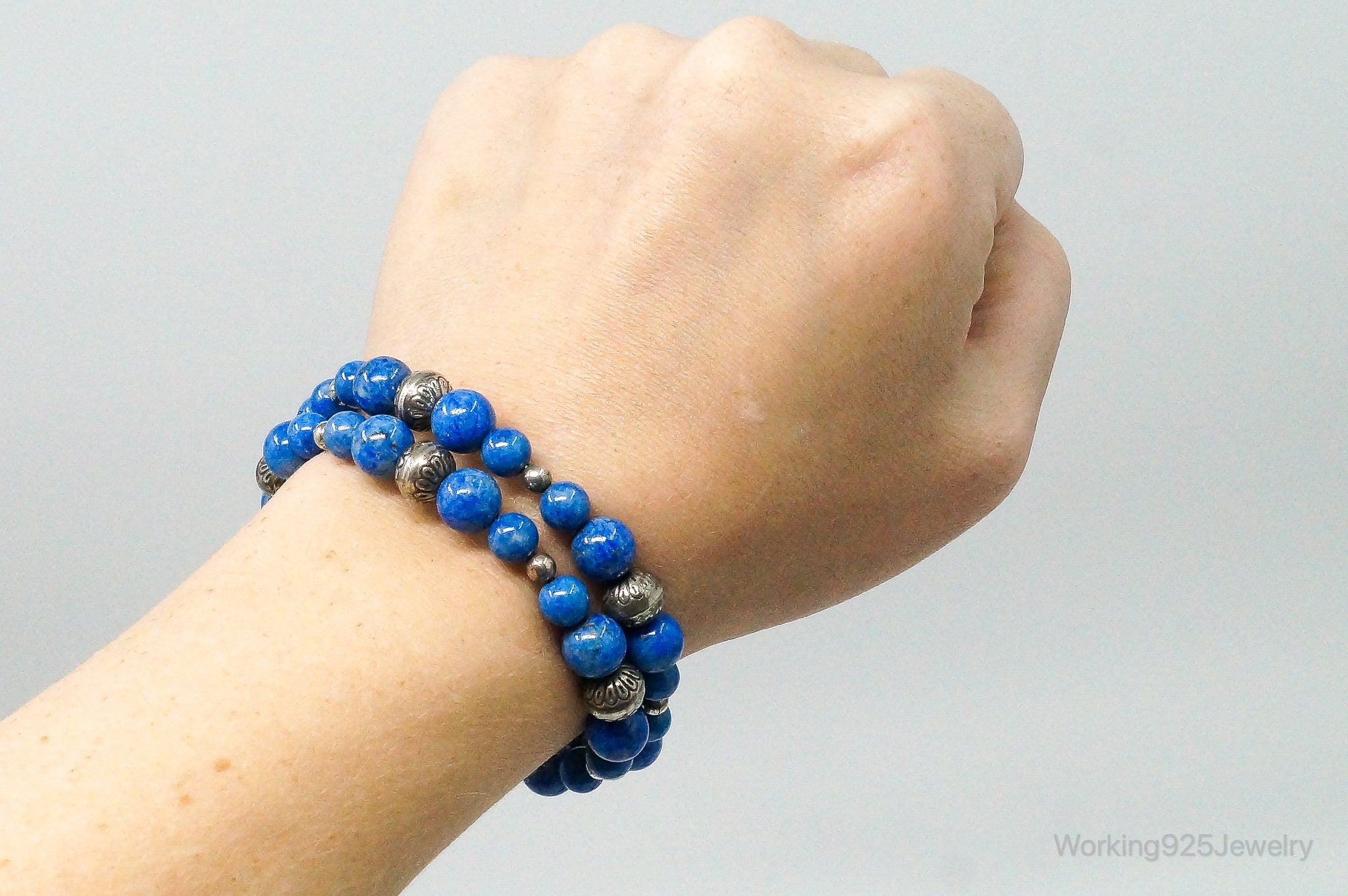 Designer Carolyn Pollack Beaded Lapis Lazuli Sterling Silver Bracelet