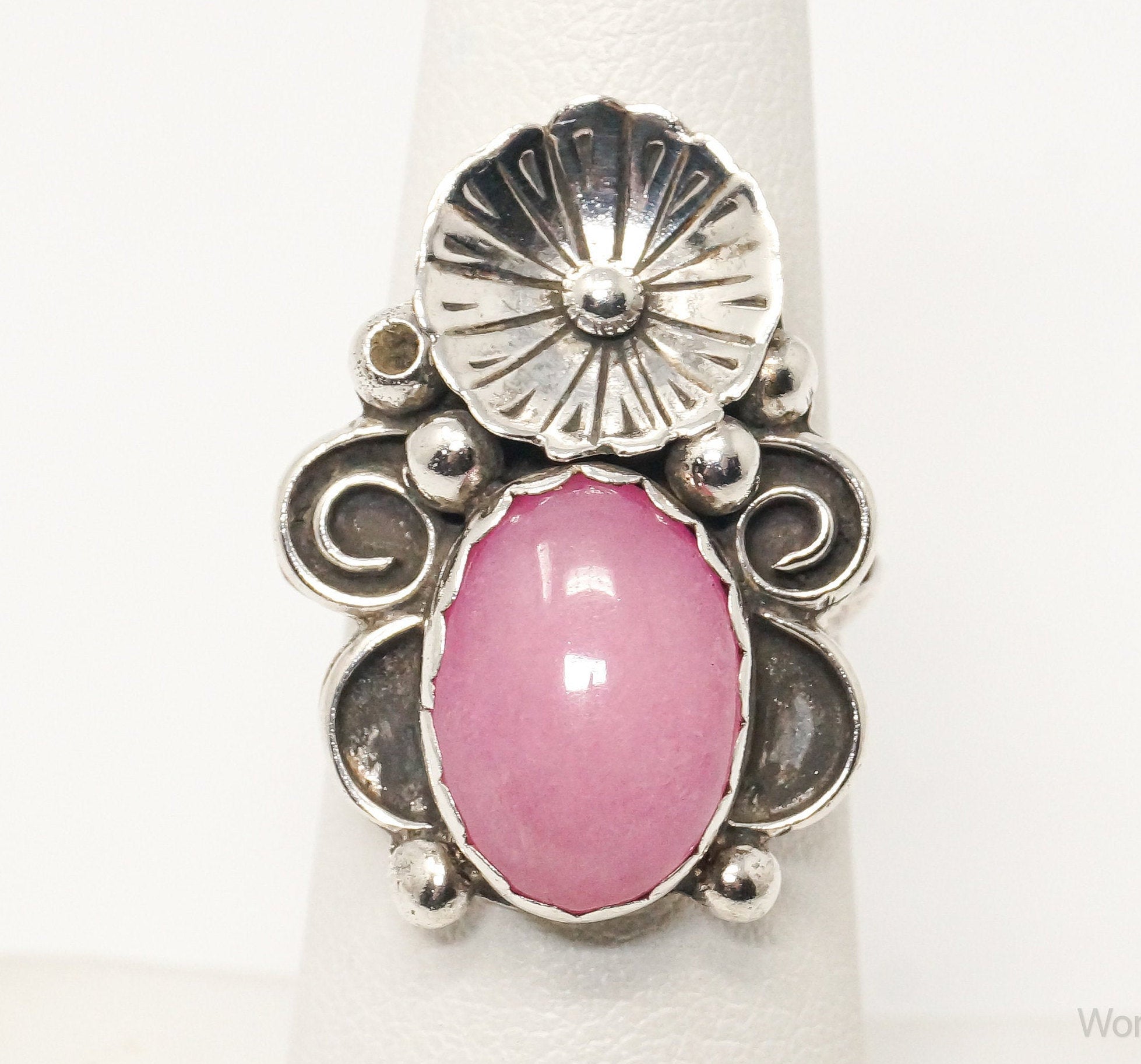 Vintage Native American Unsigned Pink Gemstone Sterling Silver Ring - Sz 6