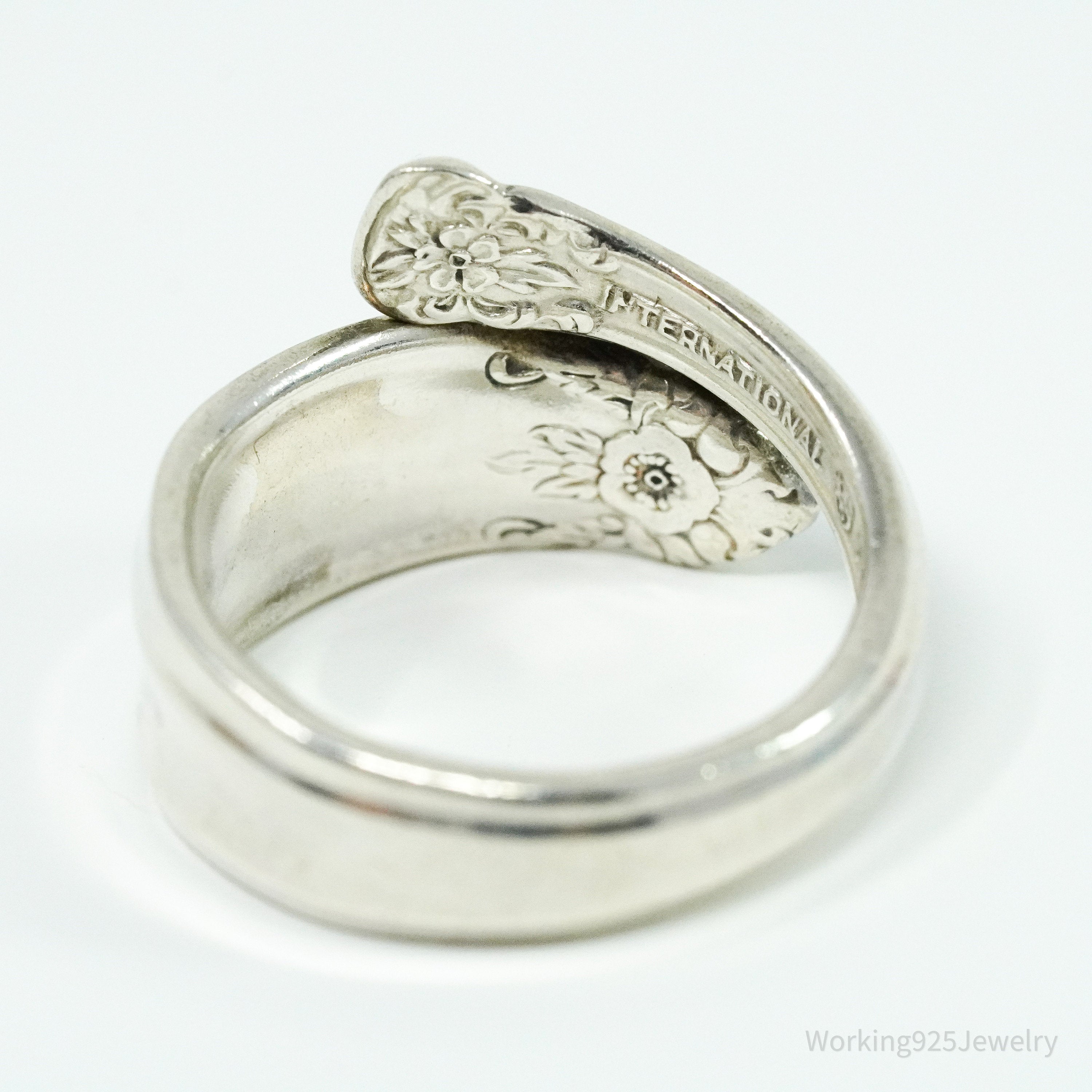Antique International Sterling Silver Floral Spoon Ring Size 6.5