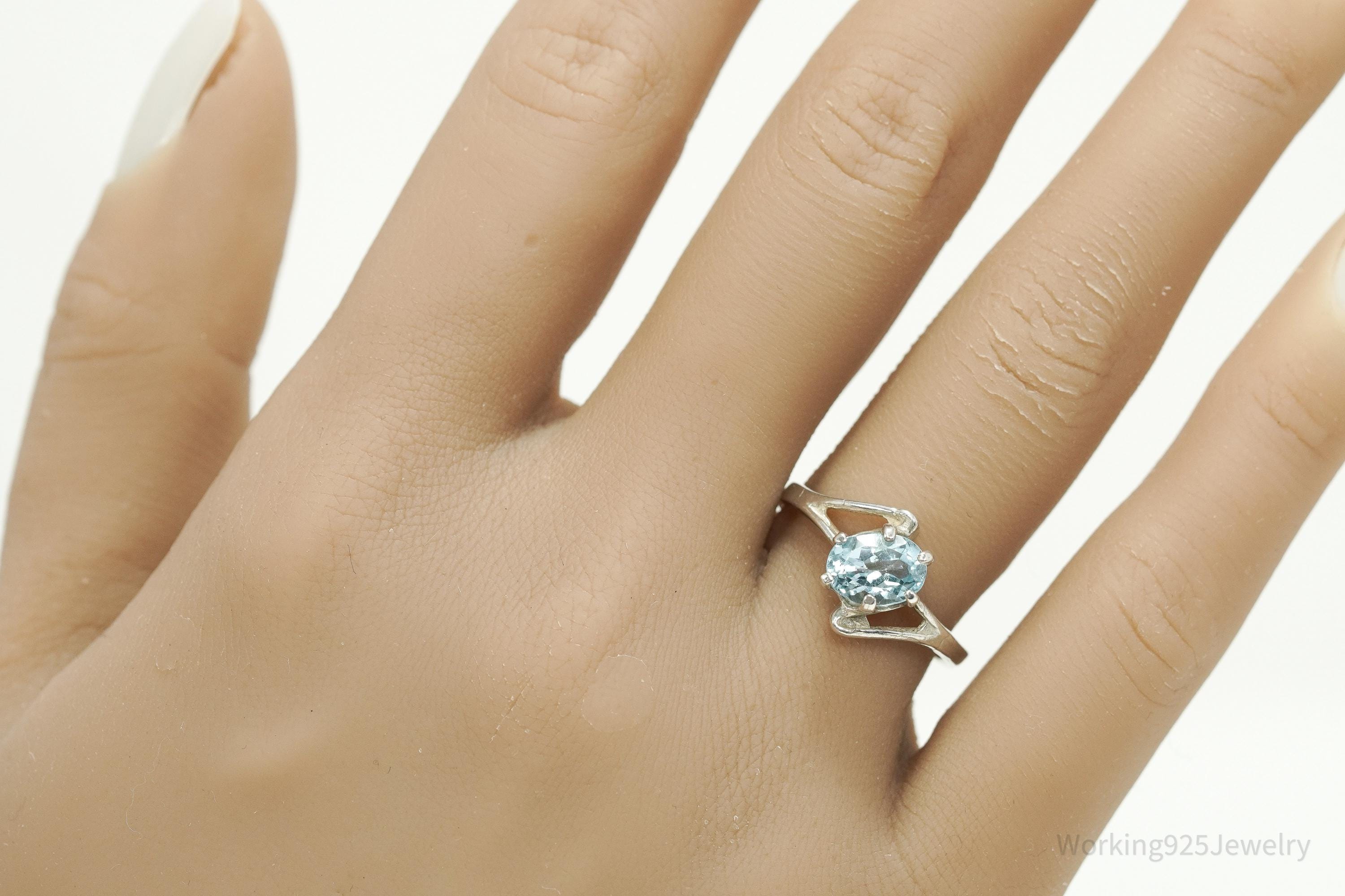 Vintage Blue Topaz Sterling Silver Ring - Size 8