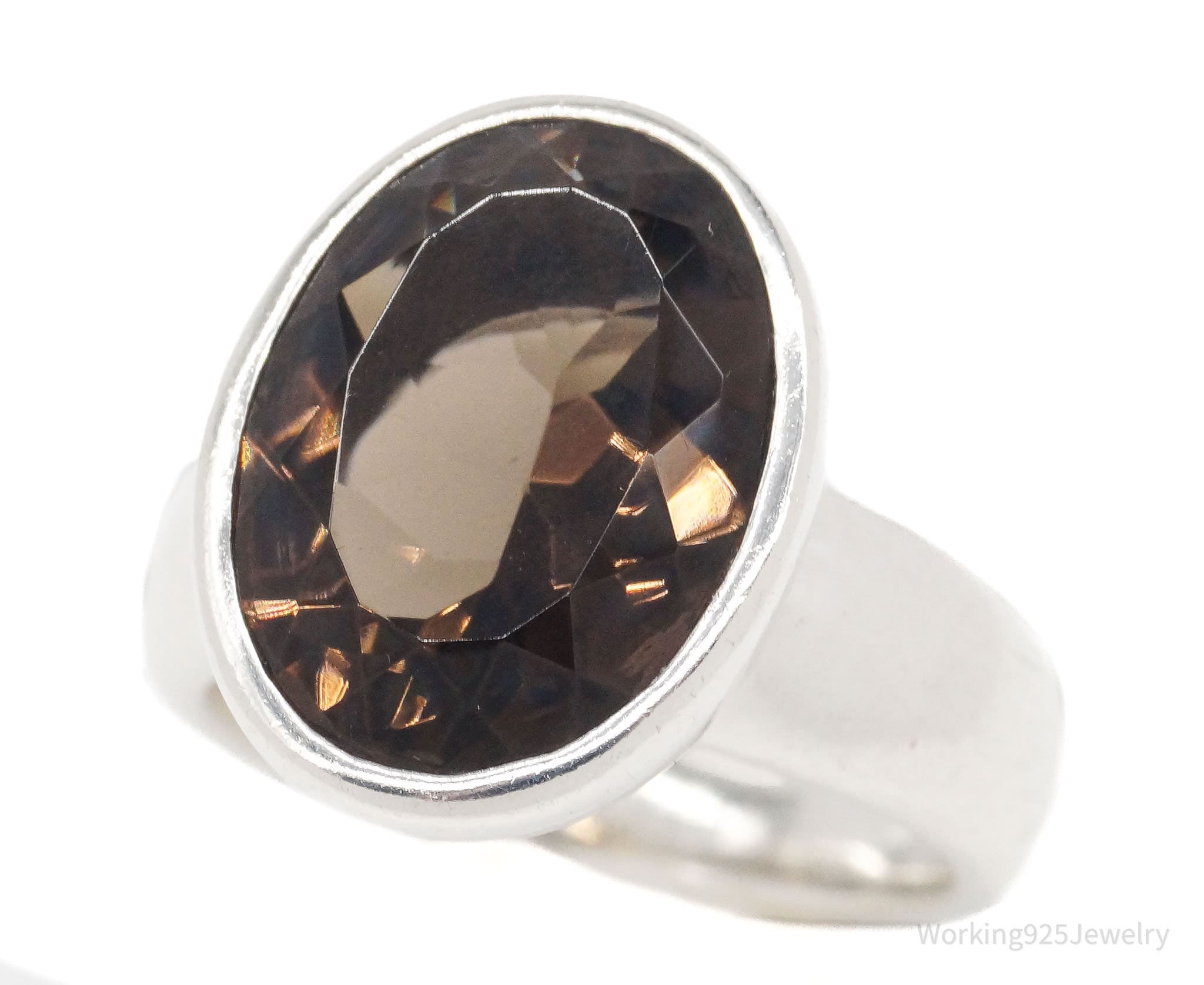 Vintage ESPO Large Smoky Topaz Sterling Silver Ring - Size 7.75