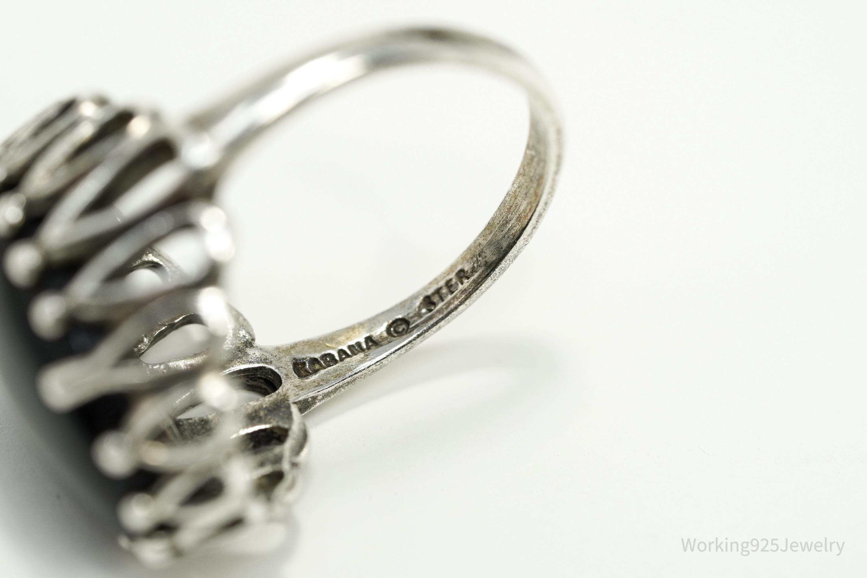 Vintage Designer Kabana Black Onyx Sterling Silver Ring - Size 7.5