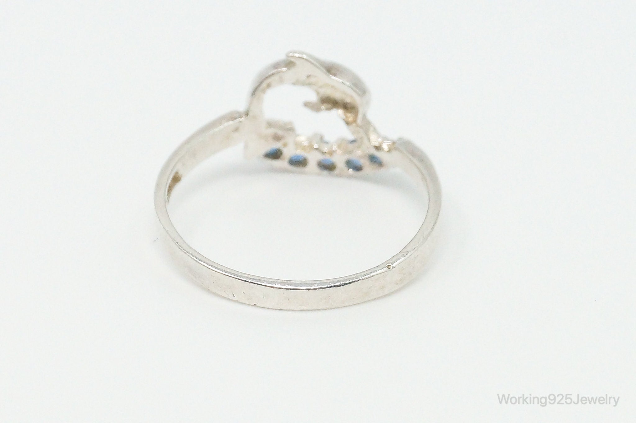 Blue Topaz Dolphin Sterling Silver Ring - Size 6.5