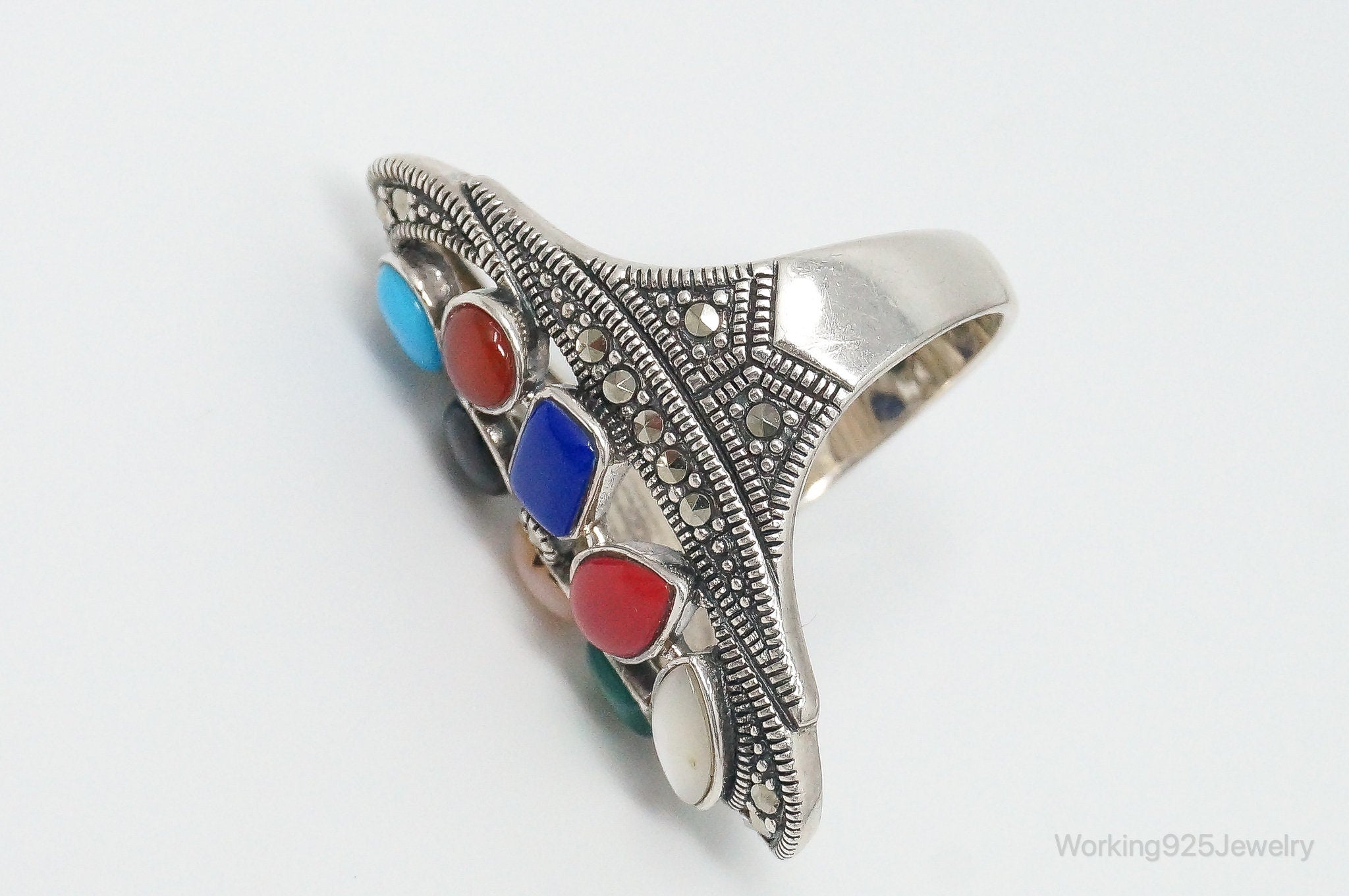 Vintage Multi Gemstone Sterling Silver Ring - Size 11