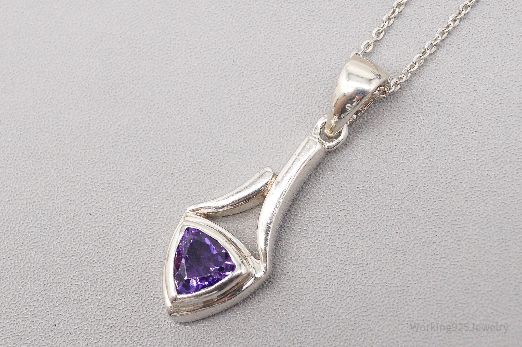 Vintage Art Deco Amethyst Sterling Silver Necklace - 16"