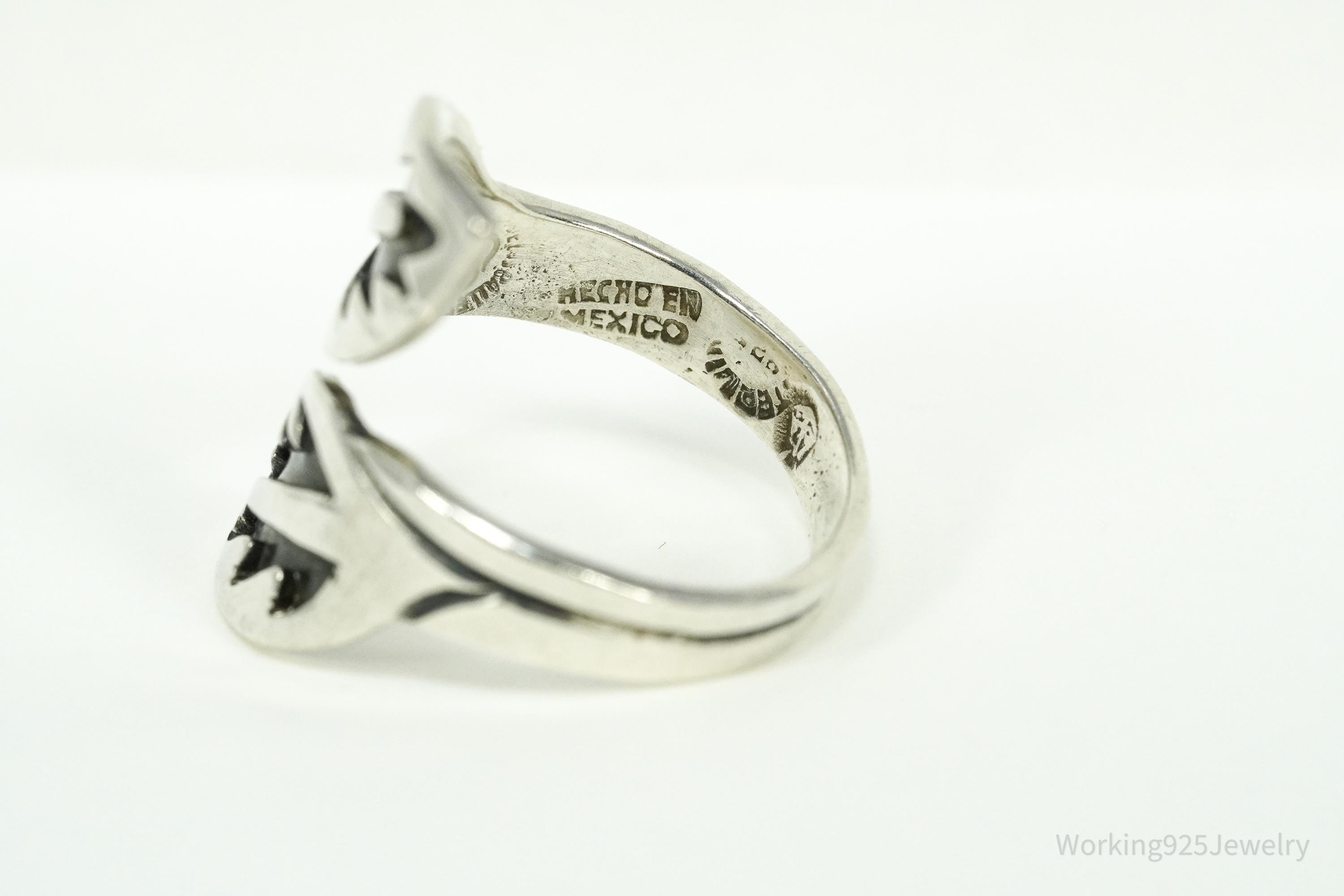 RARE Vintage Mexico Modernist Los Ballesteros Sterling Silver Wrap Ring - Size 9.25