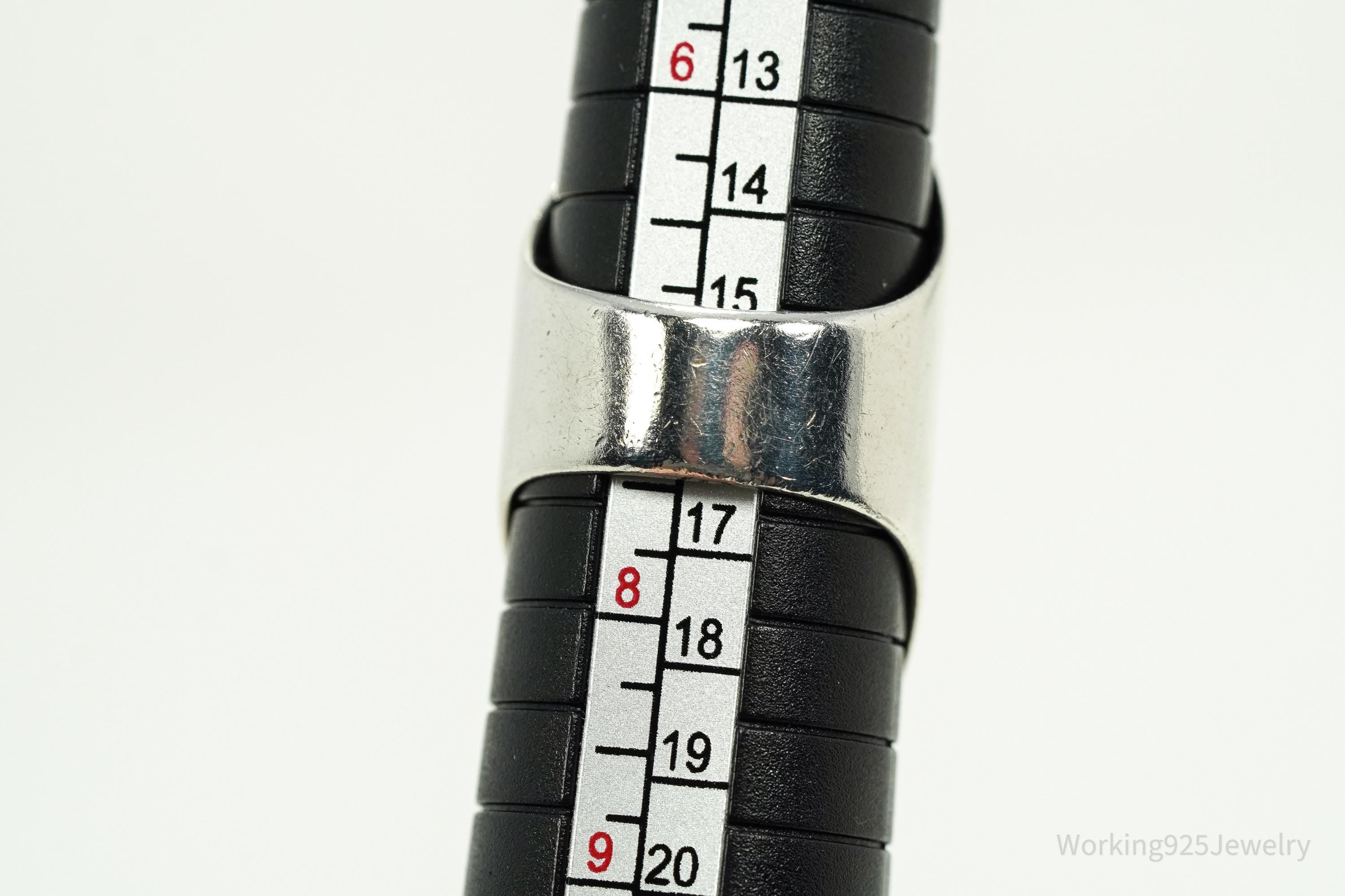 Vintage Large Agate Silver Ring - Size 7.5