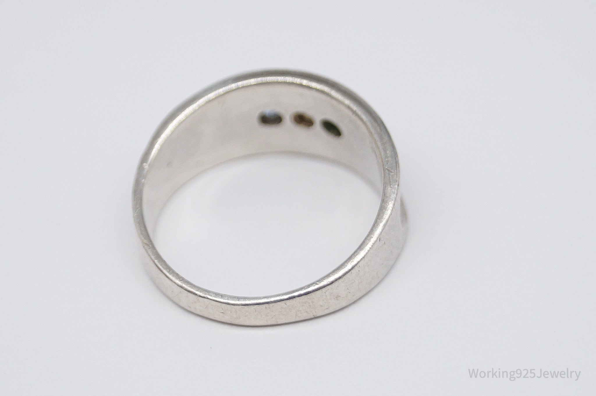 Vintage Green White & Blue Topaz Sterling Silver Band Ring - Size 6