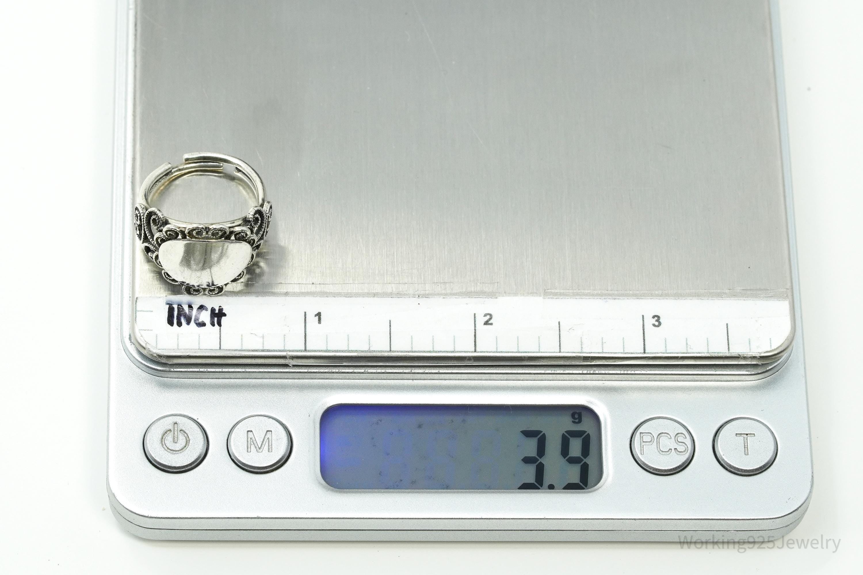 Vintage Designer Beau Filigree Sterling Silver Ring - Adjustable Size 6.25