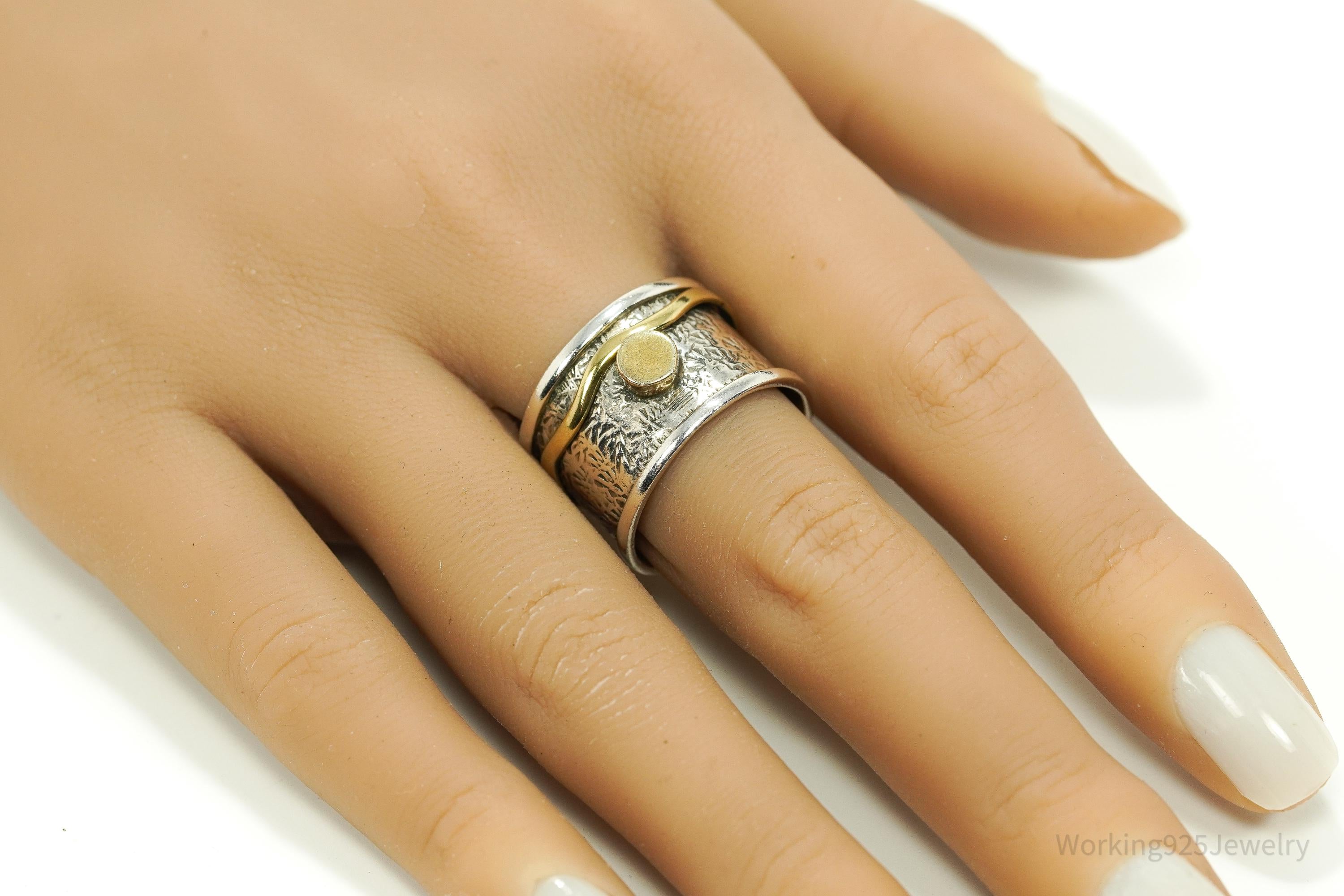 Vintage Brass Sterling Silver Band Ring- Size 9.75