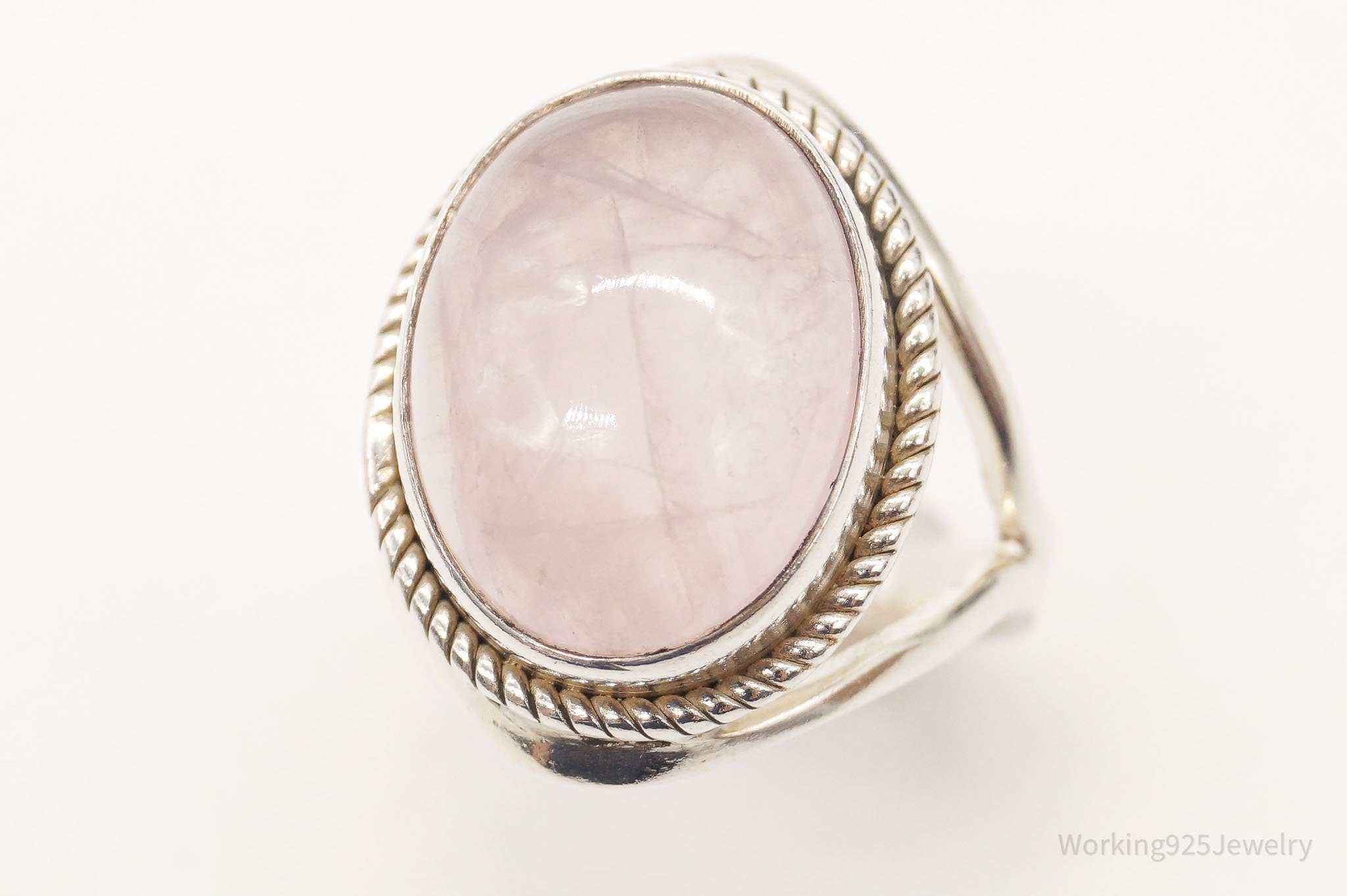 Vintage Large Rose Quartz Sterling Silver Ring - Size 6