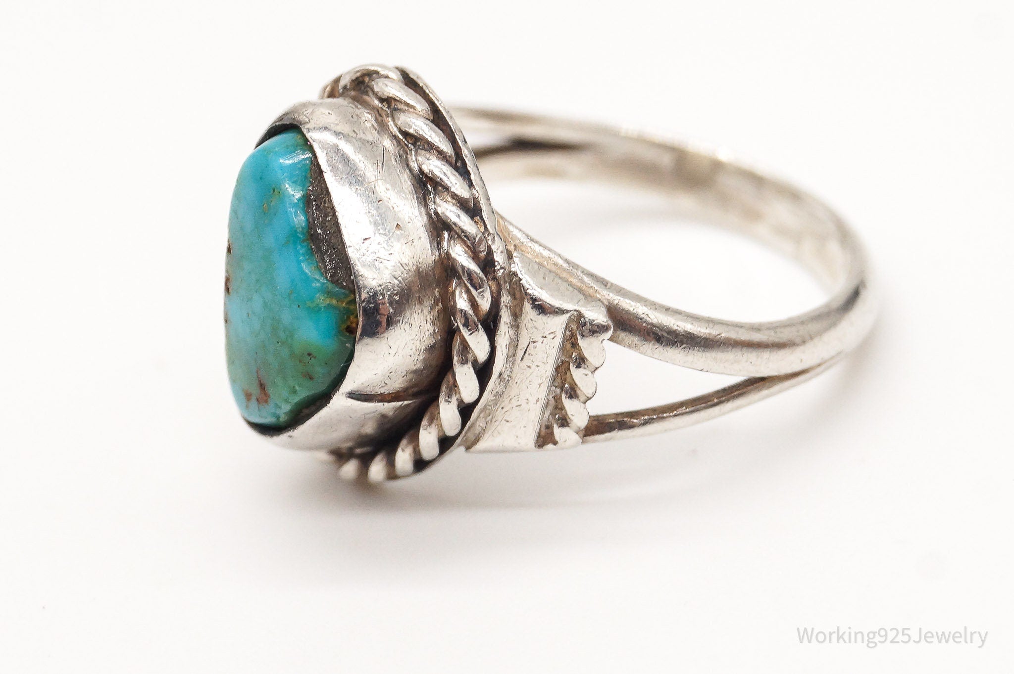 Vintage Native American Turquoise Silver Ring - Size 5.5