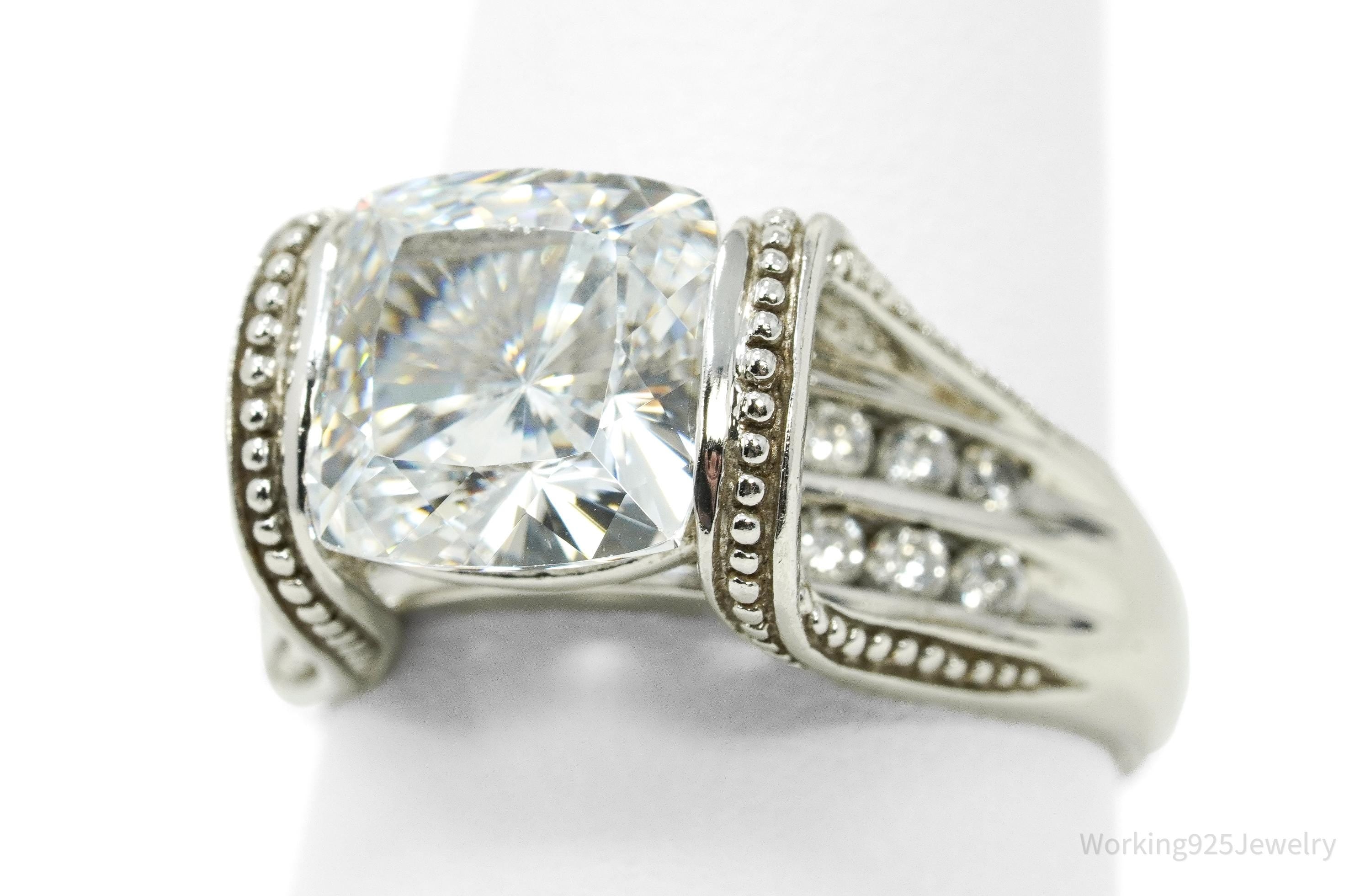 Vintage MEDA Large Cubic Zirconia Sterling Silver Ring Size 9