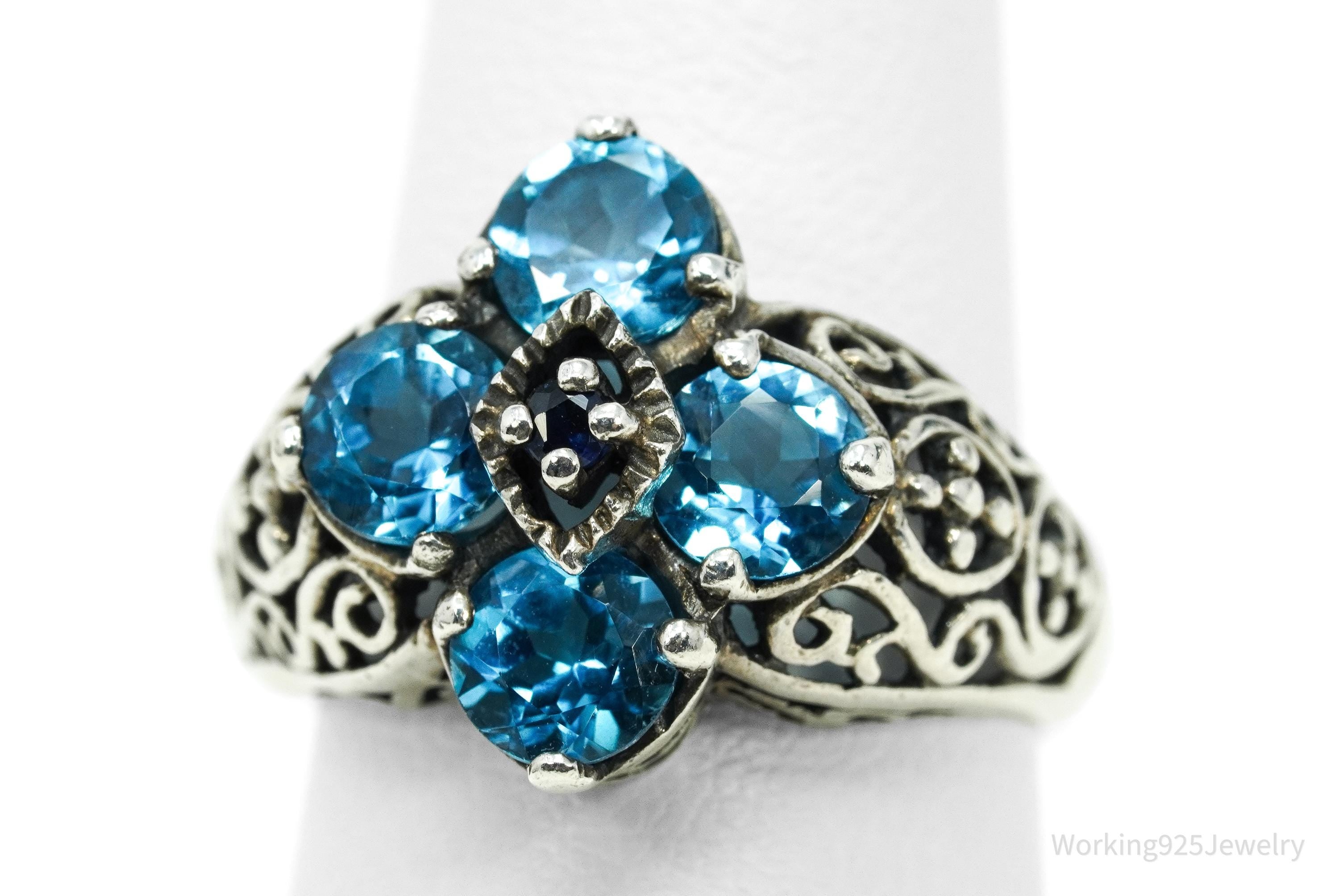 Vintage Designer CNA Blue Topaz Sapphire Sterling Silver Ring - Size 6