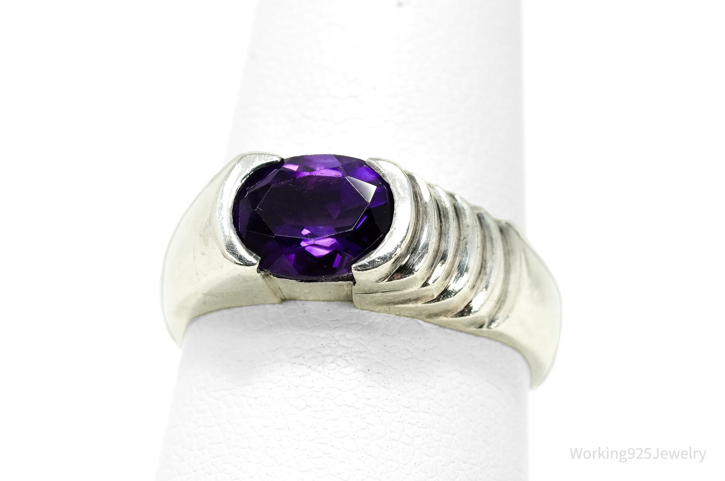 Vintage Purple Amethyst Sterling Silver Ring - Size 7.75