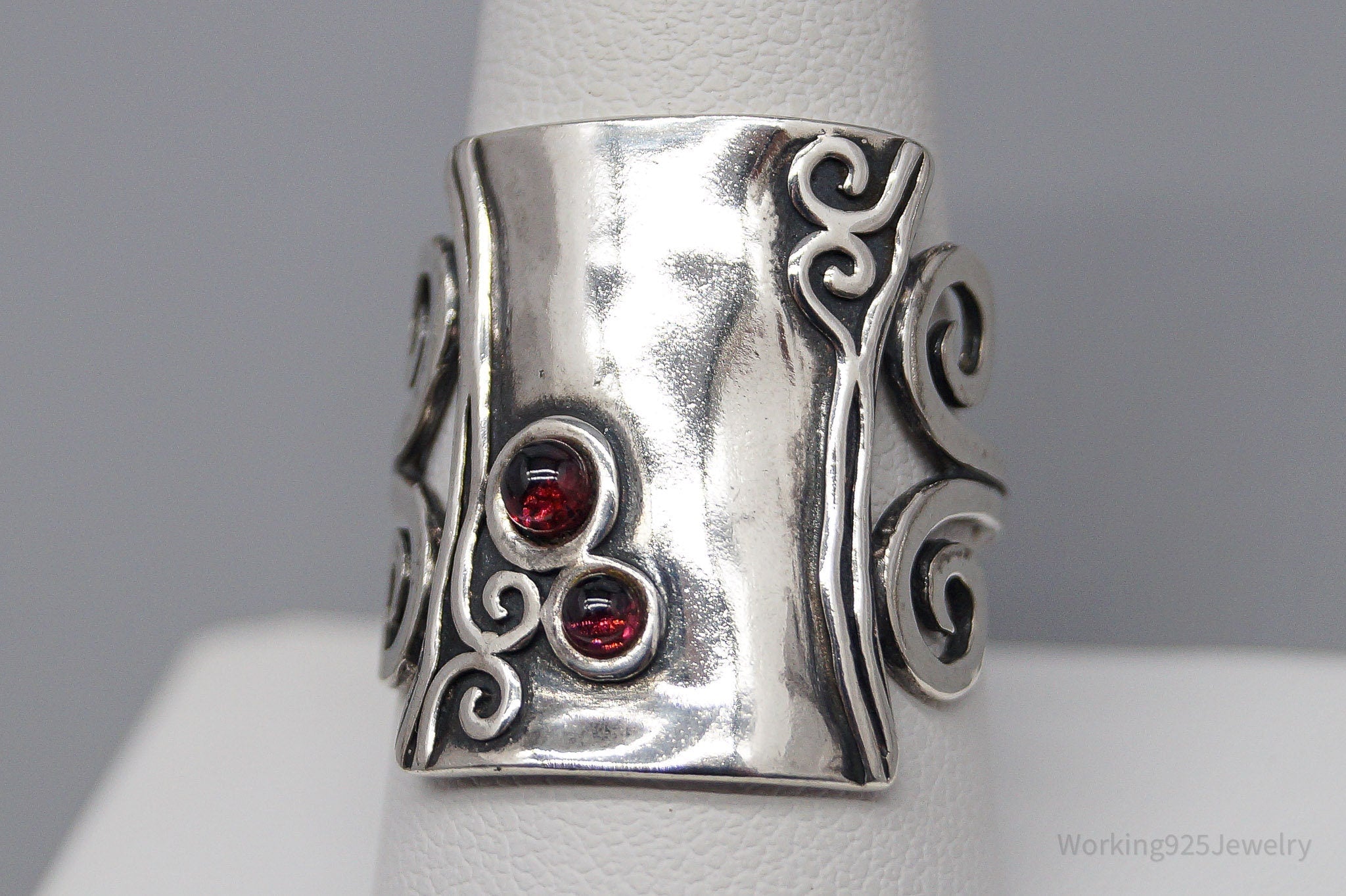 Vintage Israel Designer AS Rhodolite Garnet Sterling Silver Ring - Size 9.25