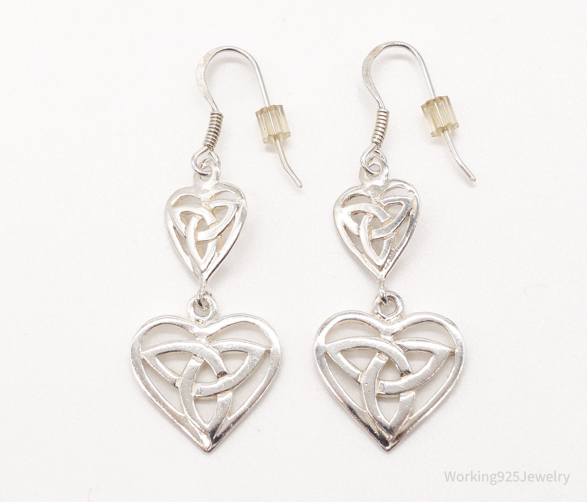 Vintage Celtic Trinity Knot Hearts Sterling Silver Earrings