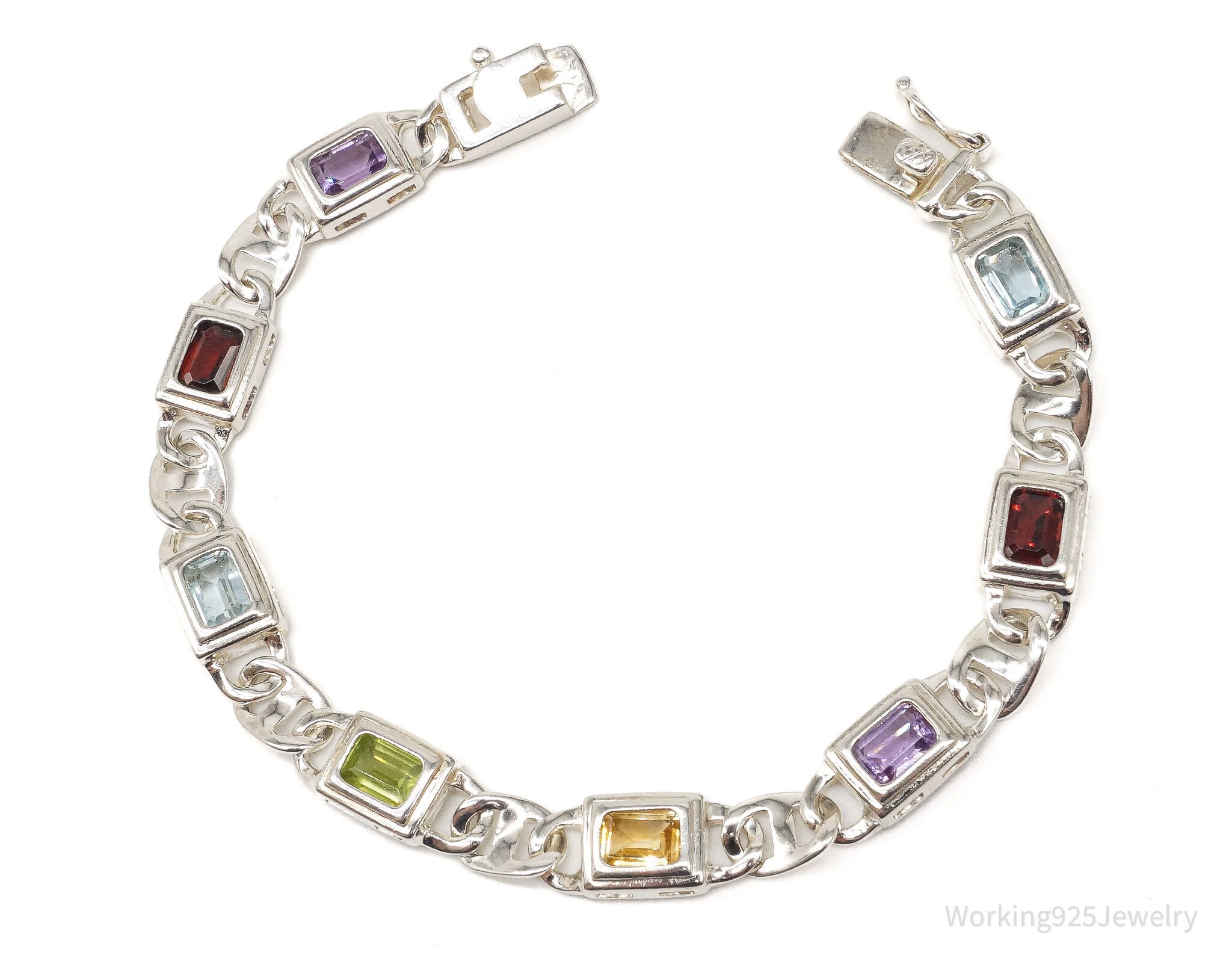 Vintage Multi Gemstone Sterling Silver Bracelet