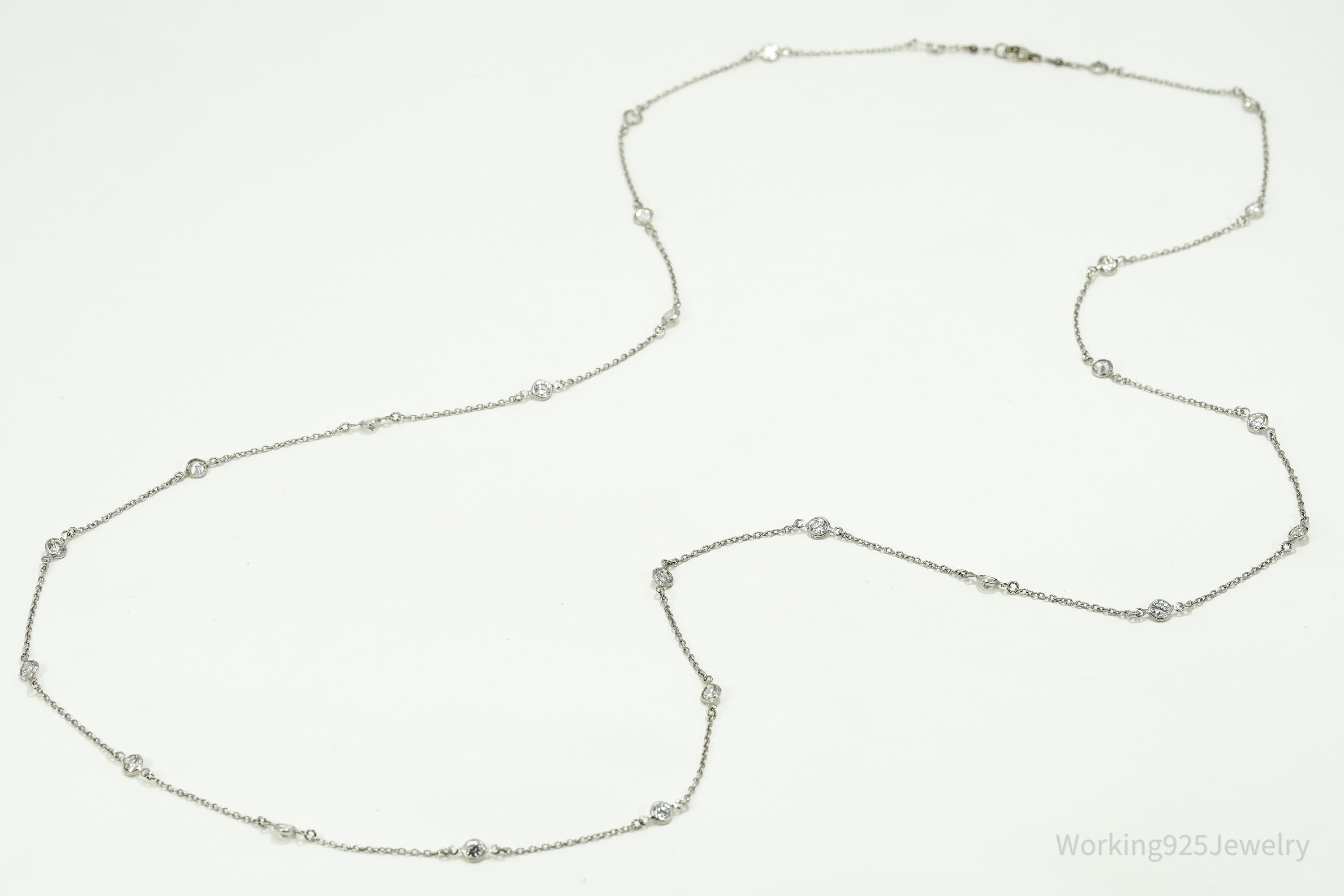 Vintage Cubic Zirconia Sterling Silver Necklace 40"