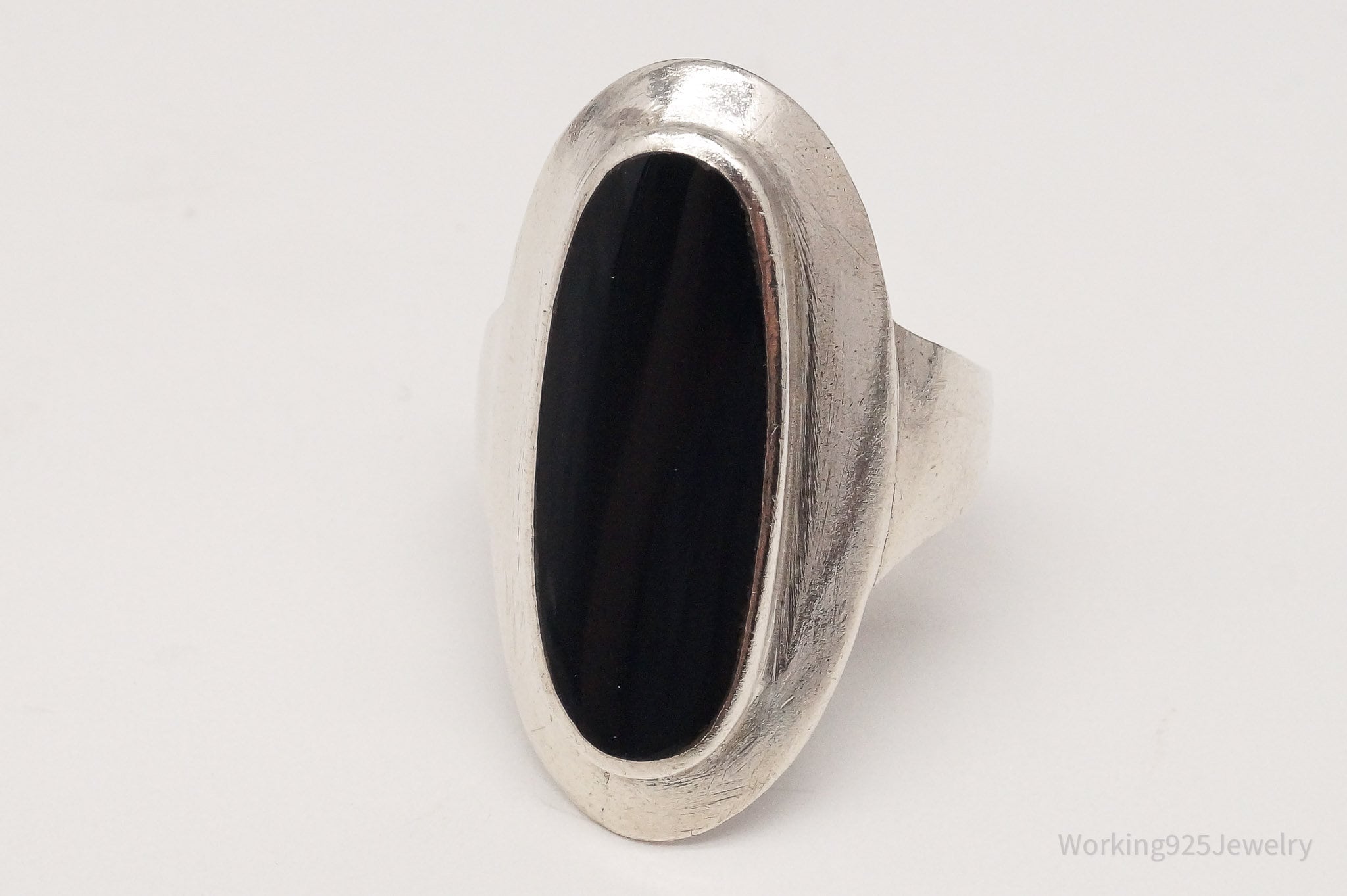 Vintage Black Onyx Sterling Silver Ring - Size 6.75