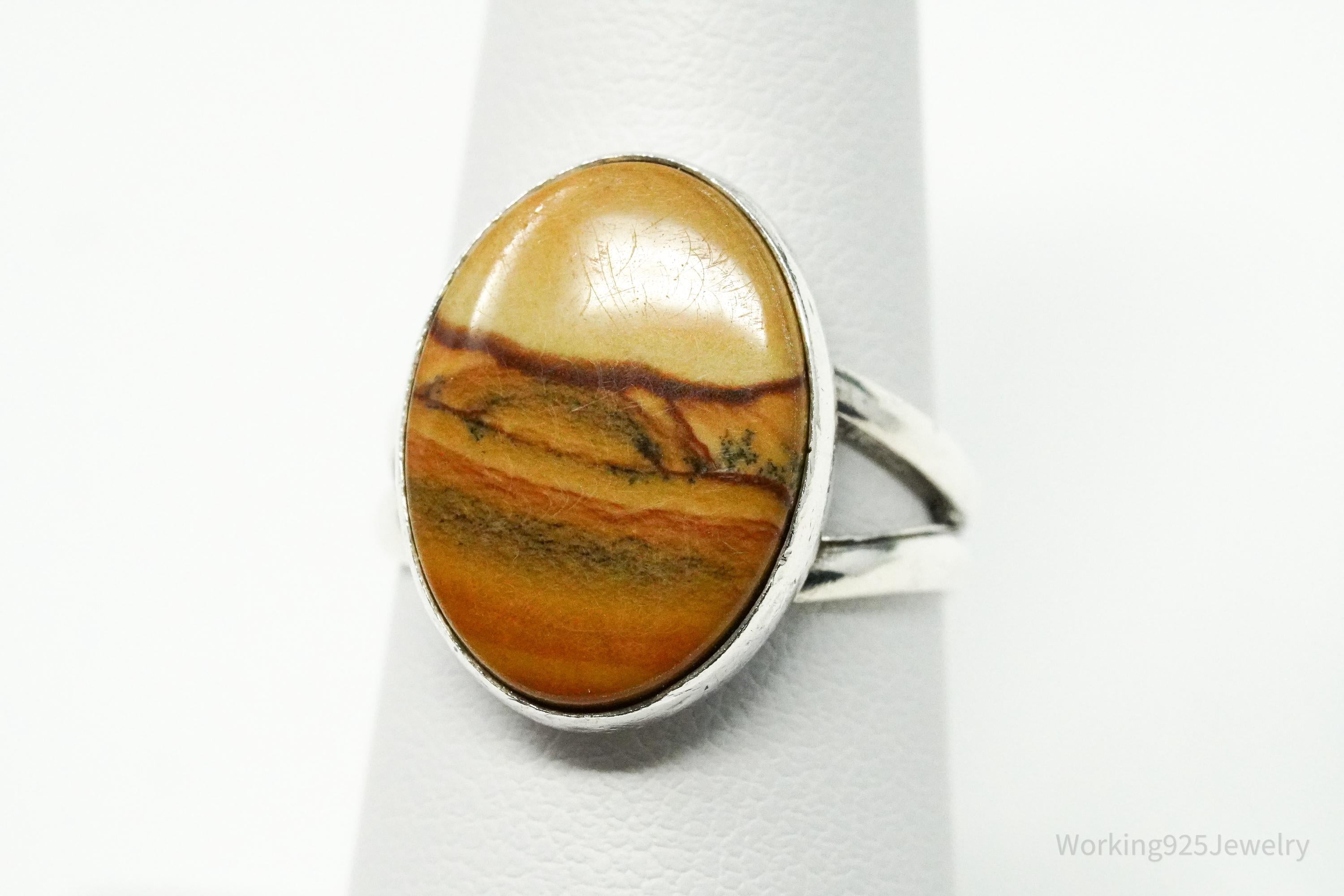 Vintage Picture Jasper Silver Ring - Size 7