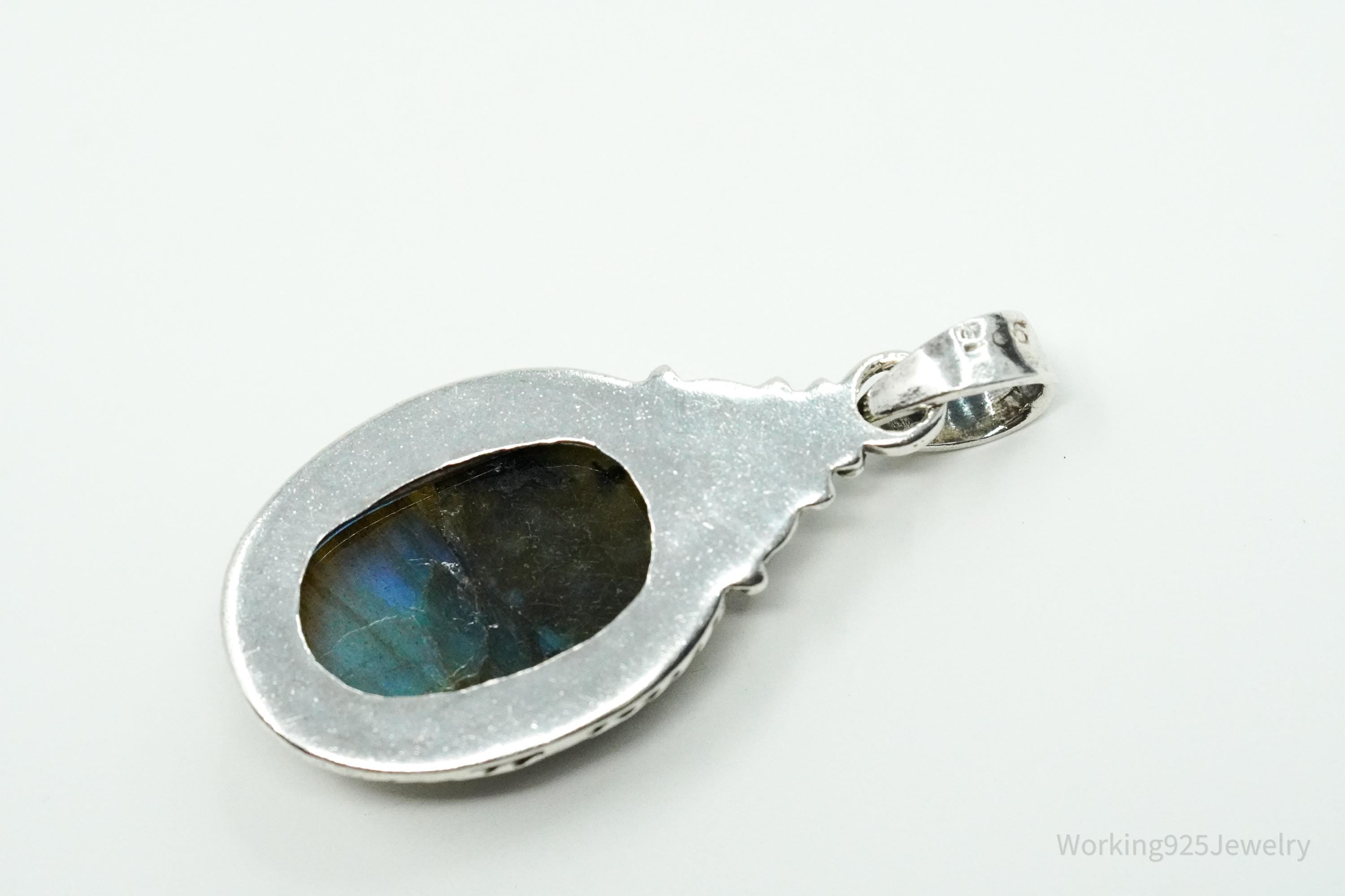 Vintage Labradorite Sterling Silver Necklace Pendant