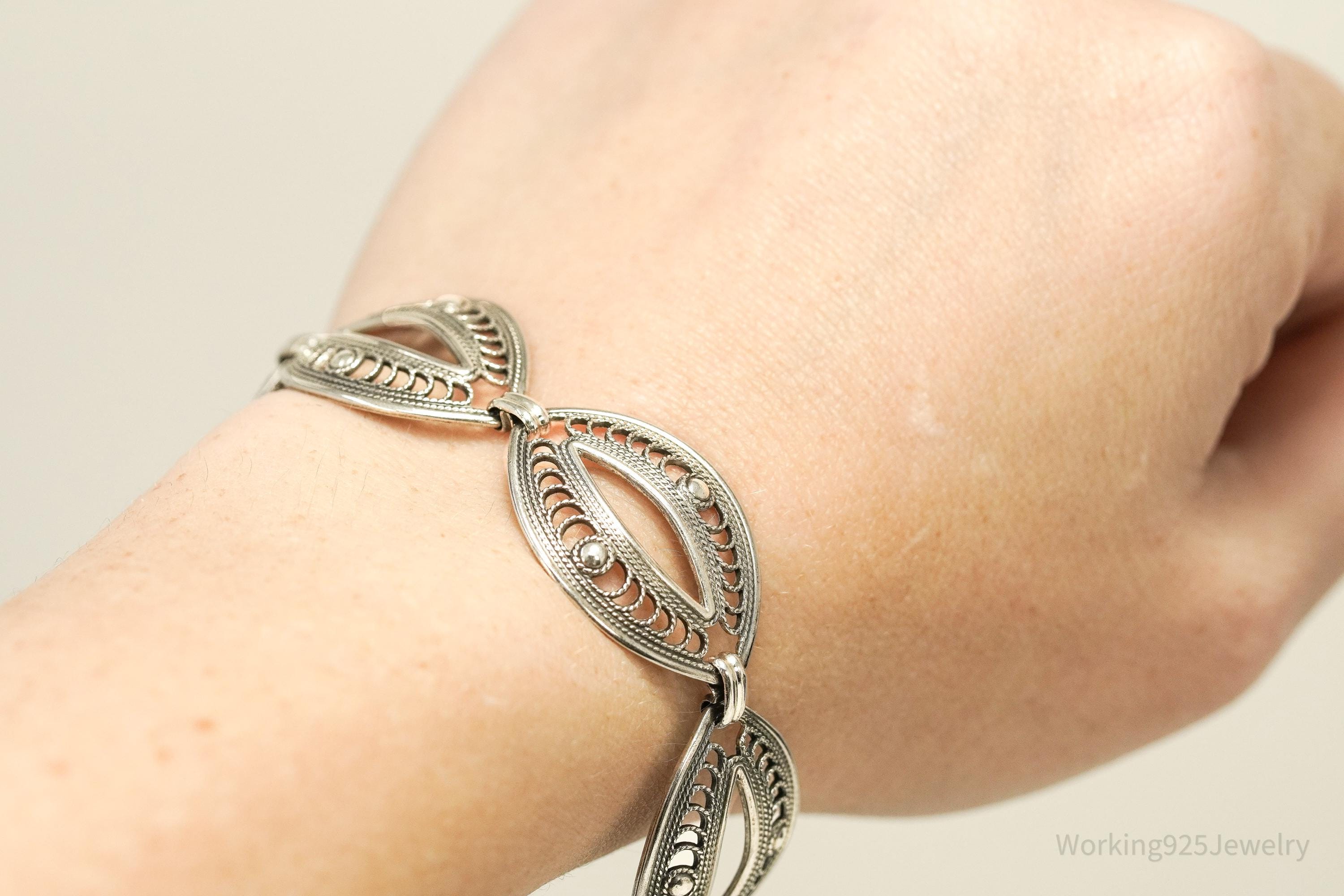 Vintage Danecraft Ornate Mid Century Sterling Silver Bracelet 7 5/8"