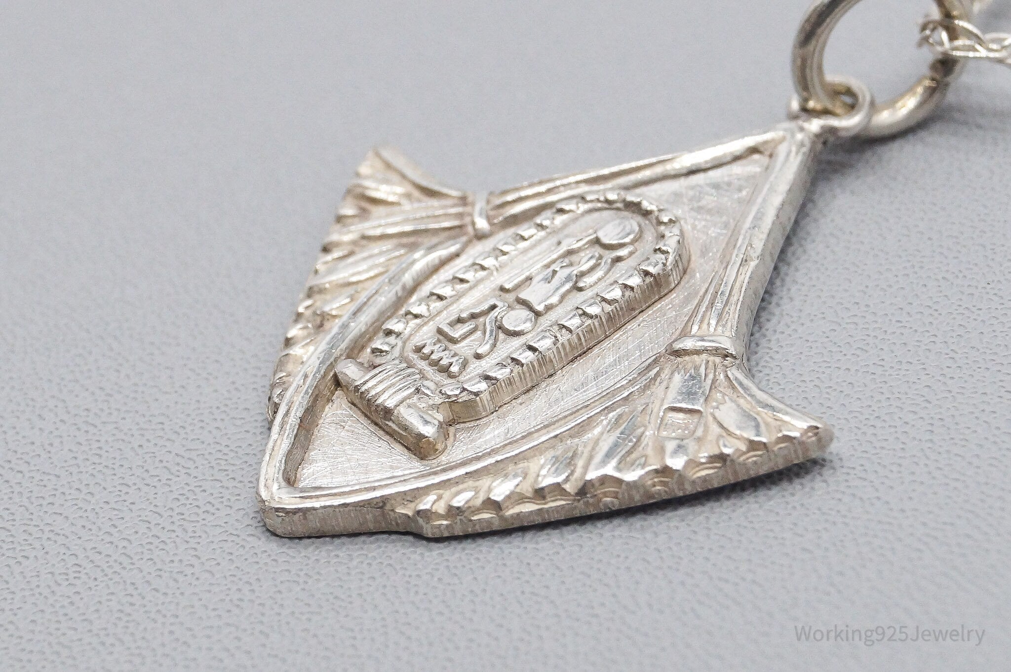 Vintage Ornate Egyptian Cartouche Sterling Silver Necklace 20"