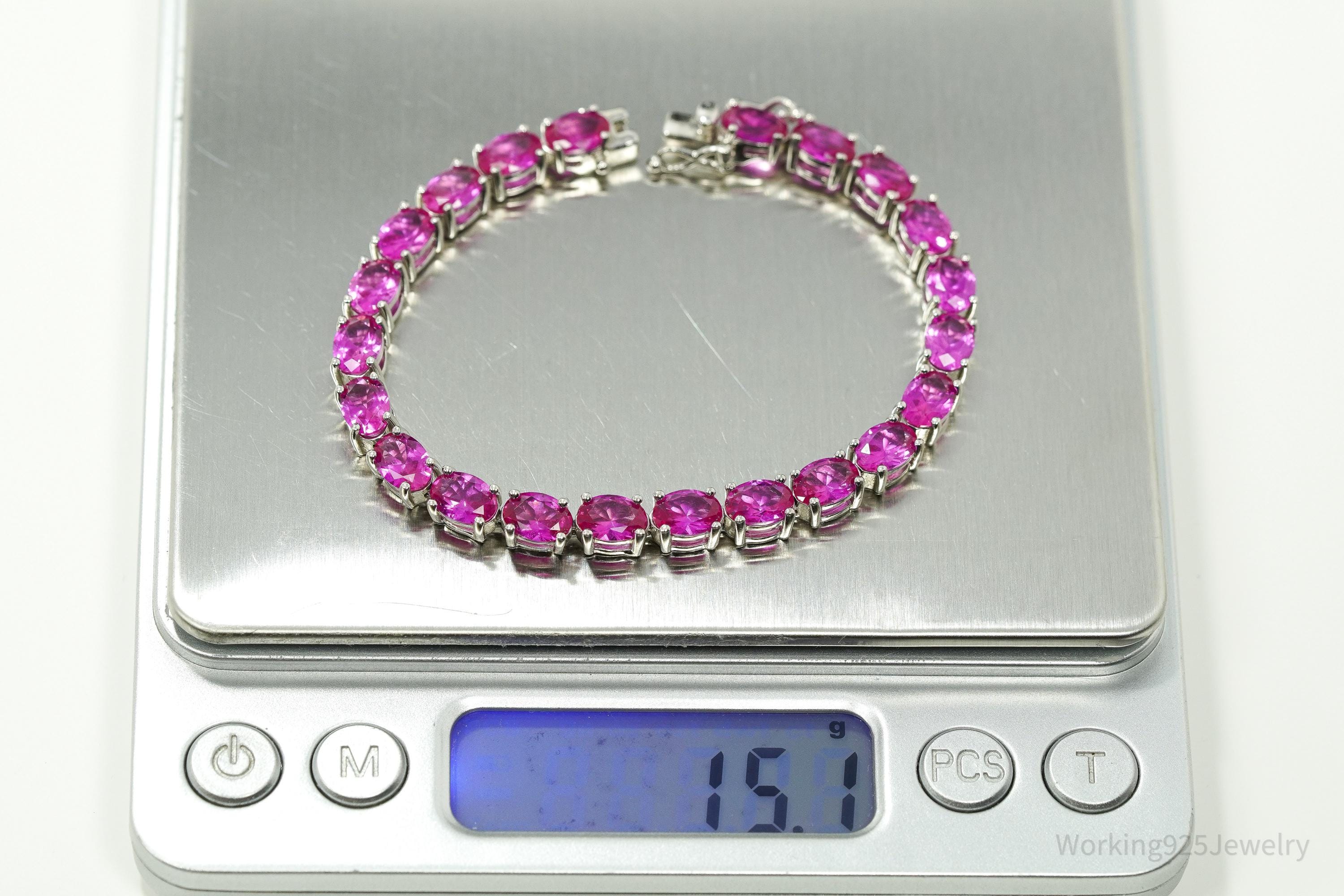 Designer BBJ Lab Sapphire Sterling Silver Tennis Bracelet 6 5/8"