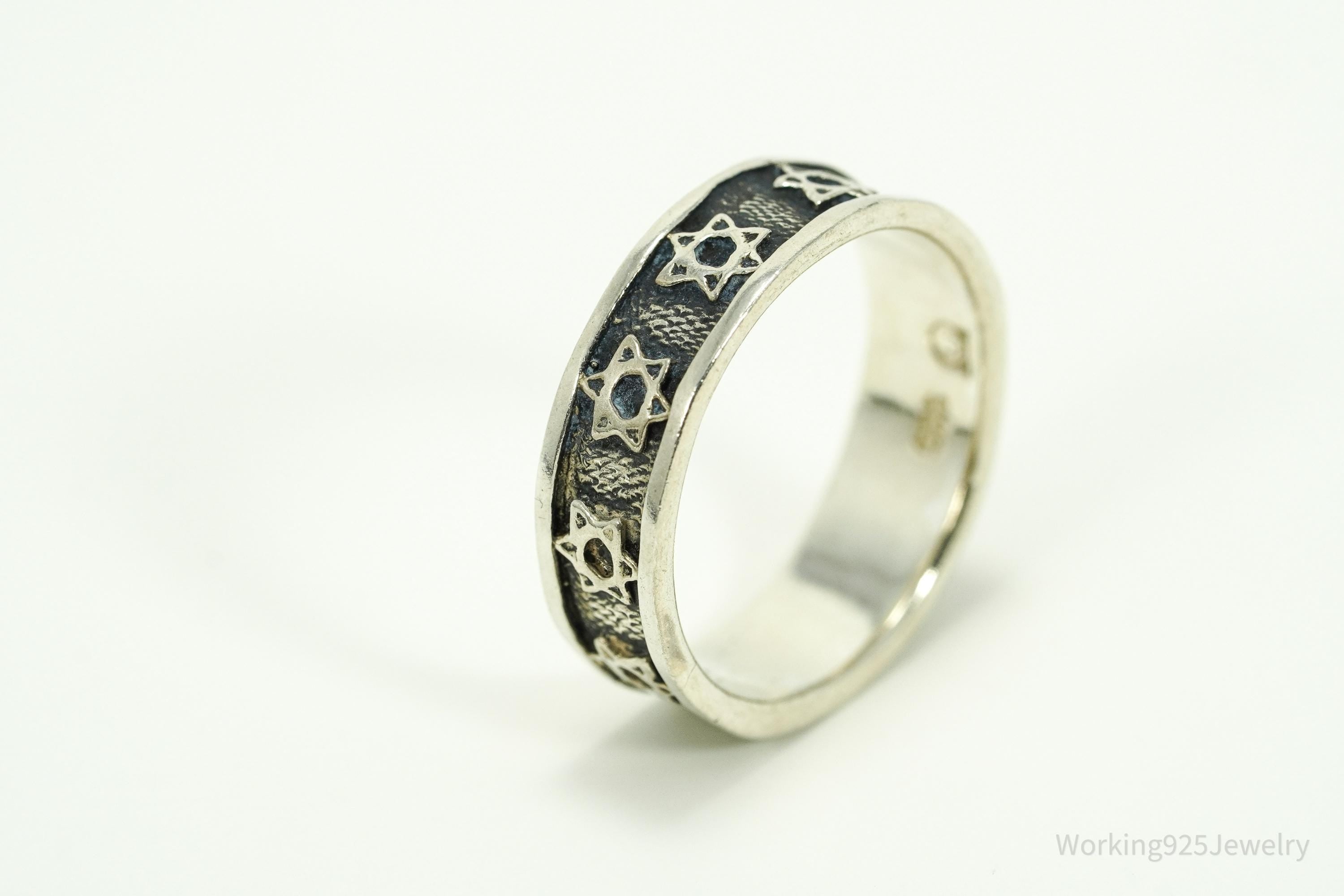 Vintage Star Of David Sterling Silver Band Ring Size 8.5