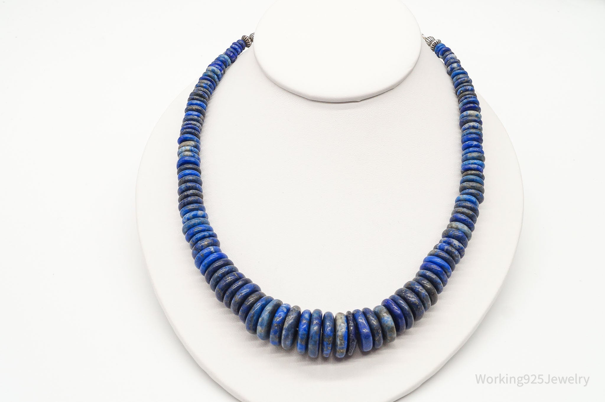 Vintage Southwestern Lapis Lazuli Bead Sterling Silver Necklace